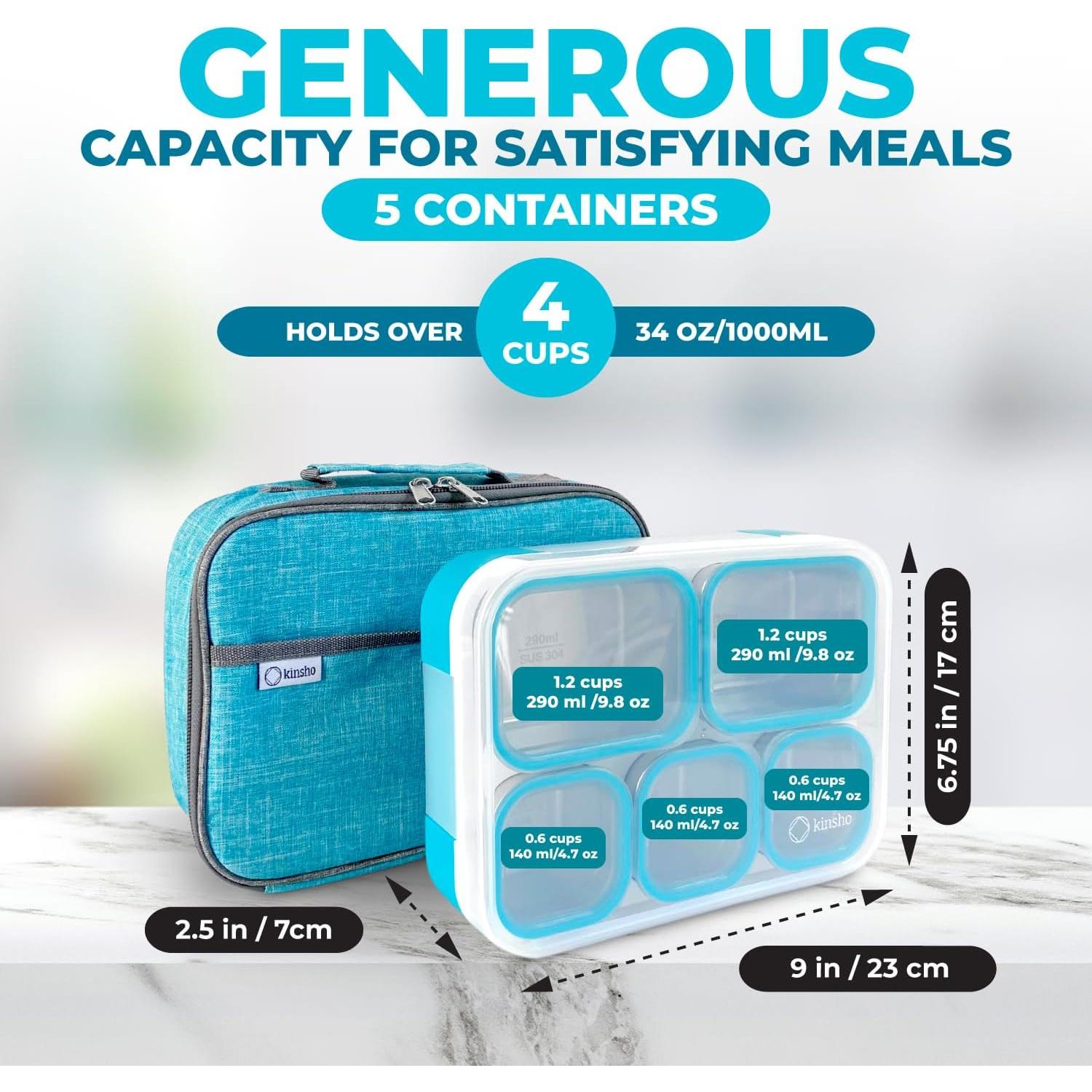 Caja de Almuerzo Bento Kinsho Acero Inoxidable 34 oz Azul 5 Compartimentos