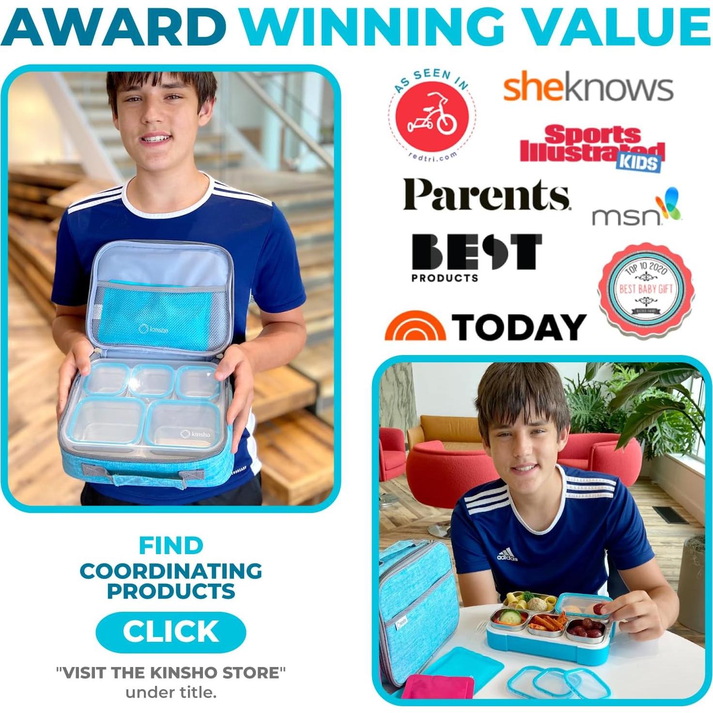 Caja de Almuerzo Bento Kinsho Acero Inoxidable 34 oz Azul 5 Compartimentos