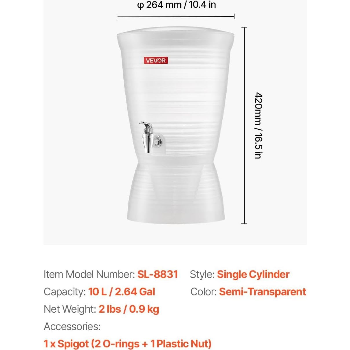 Dispensador de Bebidas VEVOR 10 L con Cámara de Hielo