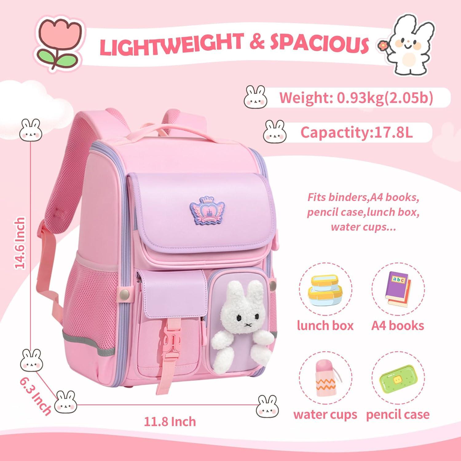 Mochila Escolar Kawaii VNINE Rosa para Niñas 17.8L