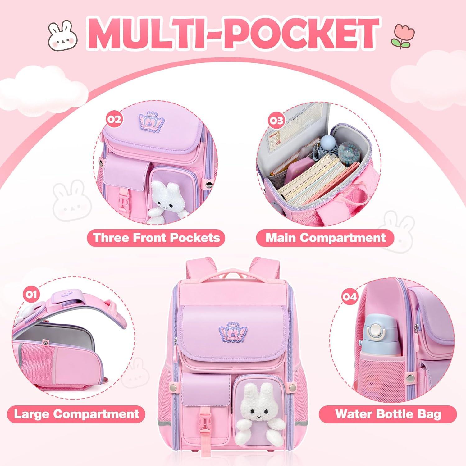 Mochila Escolar Kawaii VNINE Rosa para Niñas 17.8L