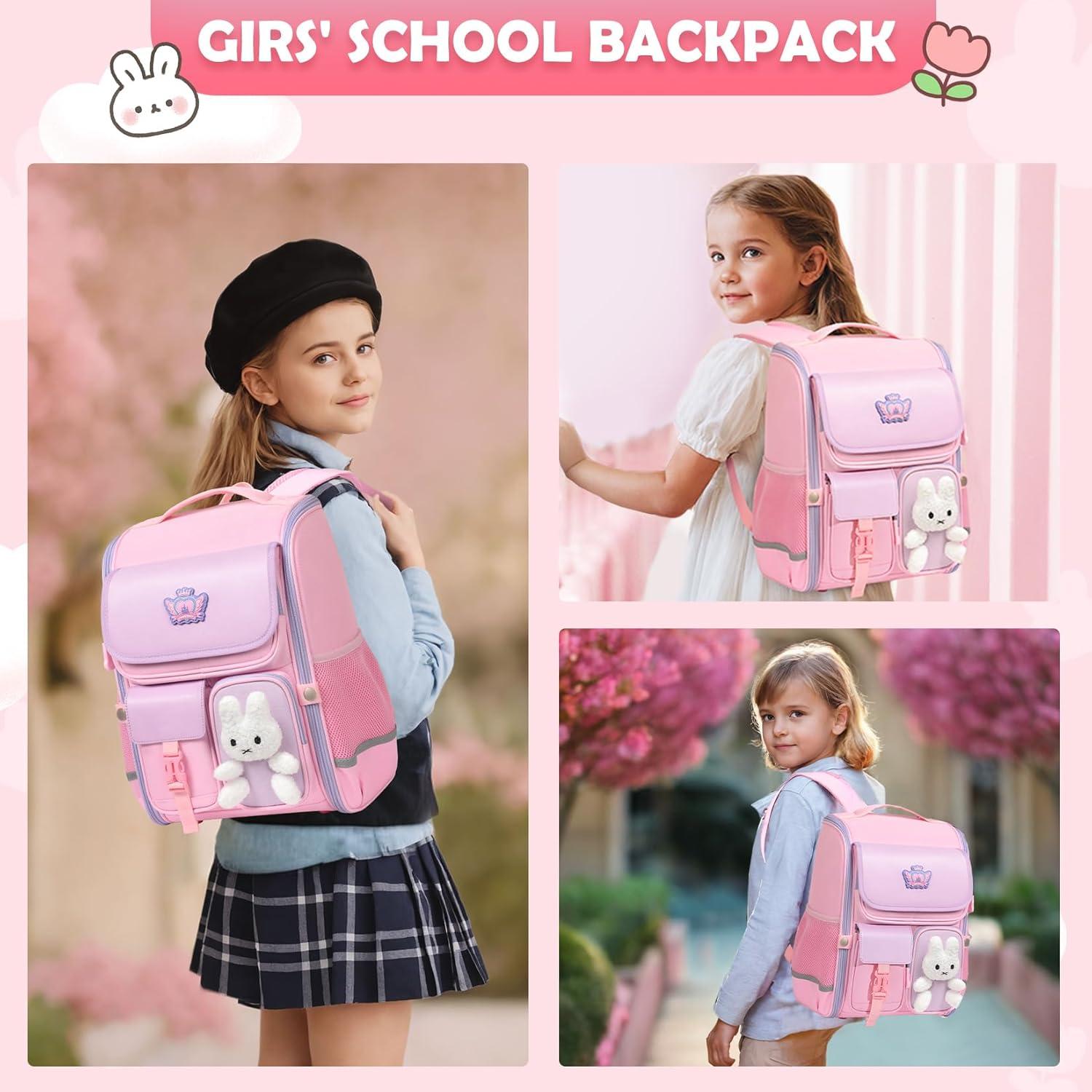 Mochila Escolar Kawaii VNINE Rosa para Niñas 17.8L