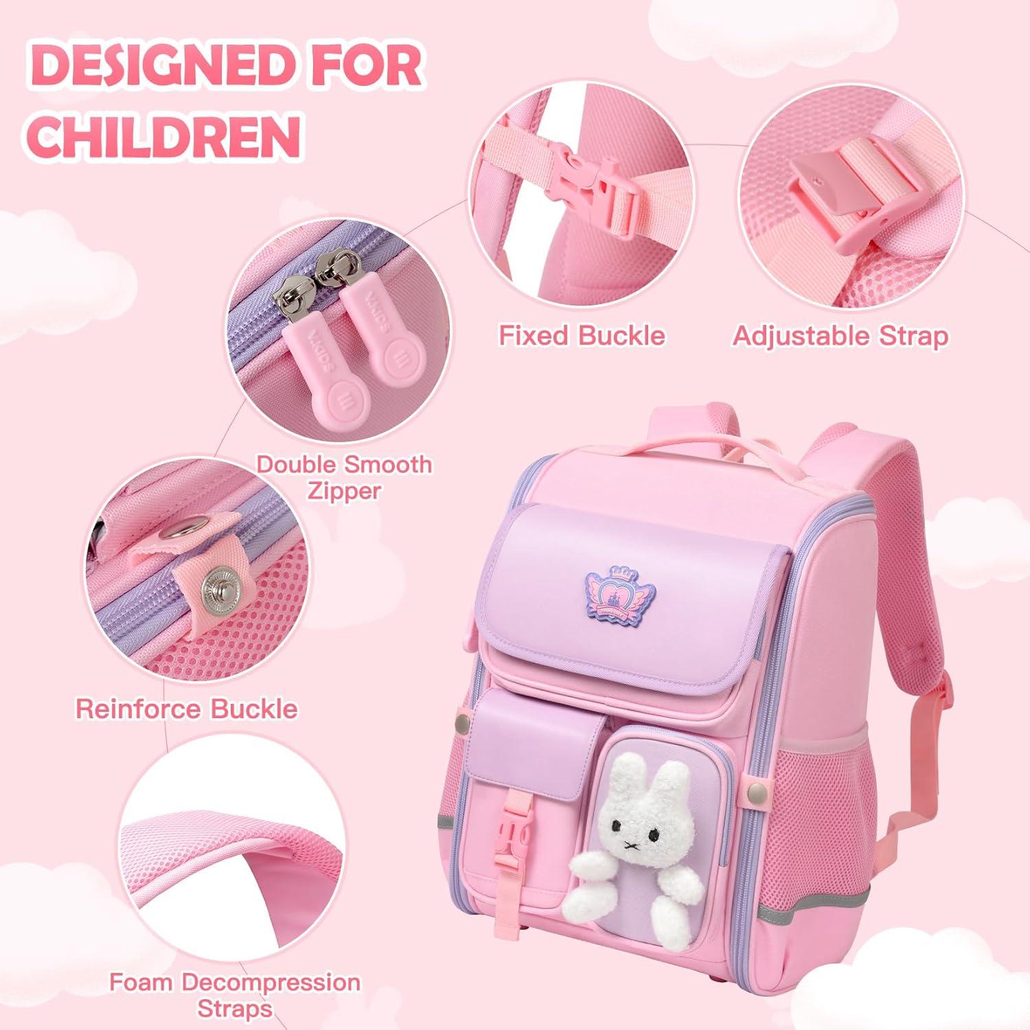 Mochila Escolar Kawaii VNINE Rosa para Niñas 17.8L