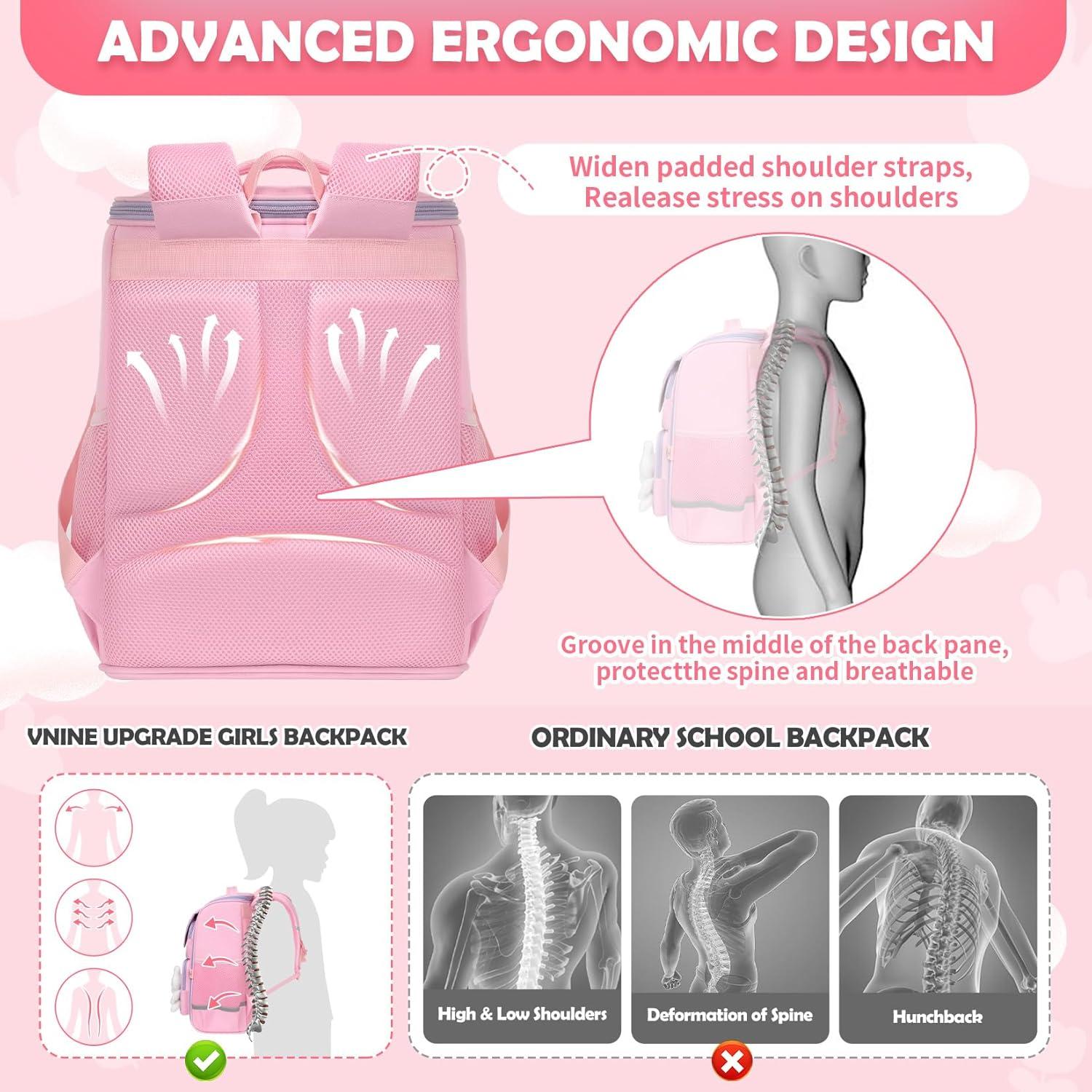 Mochila Escolar Kawaii VNINE Rosa para Niñas 17.8L