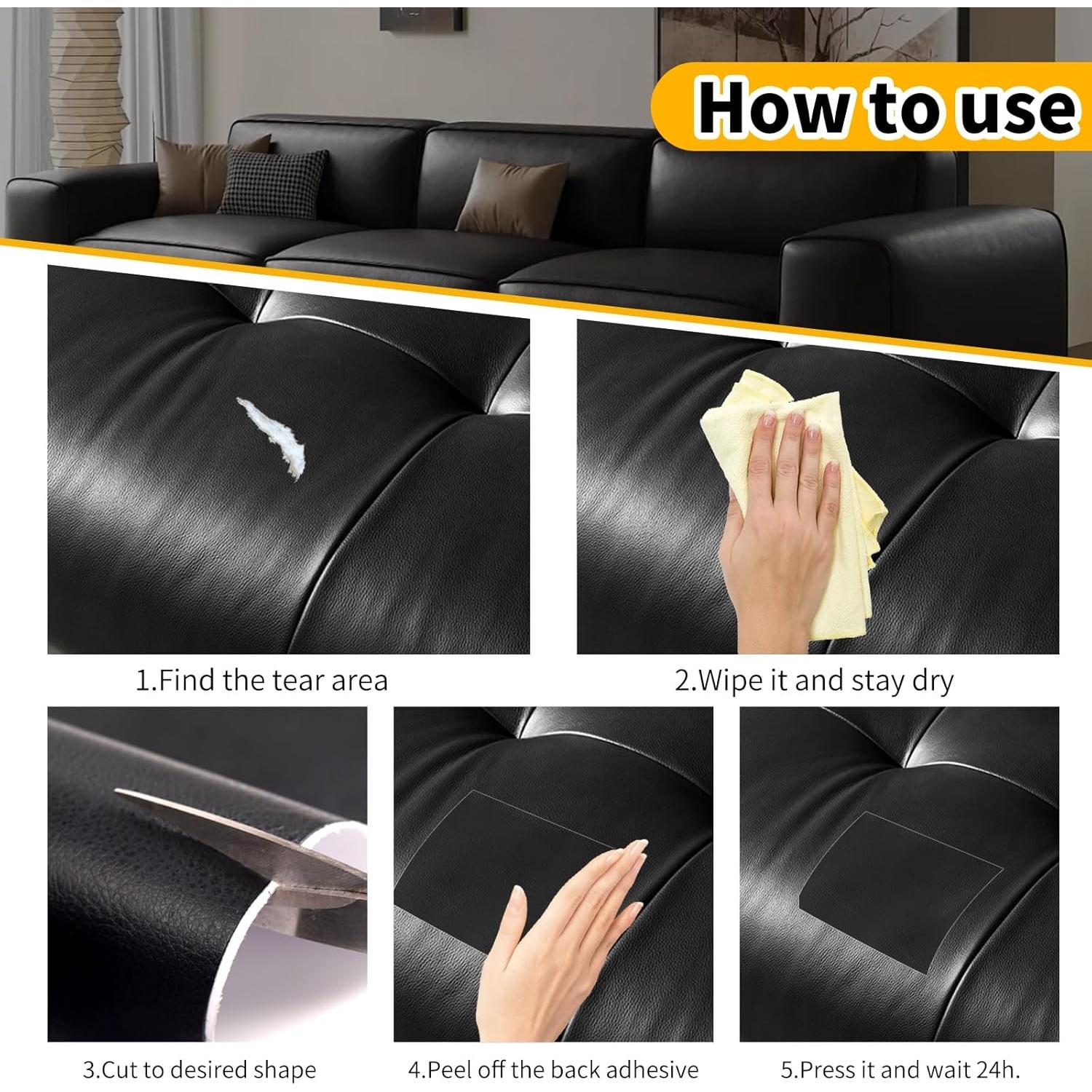 Kit de Reparación de Cuero JuCheng 17x200 cm Autoadhesivo Negro