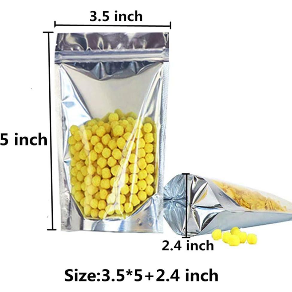 100 Bolsas Reutilizables Mylar 8x12+10 cm Cierre Ziplock