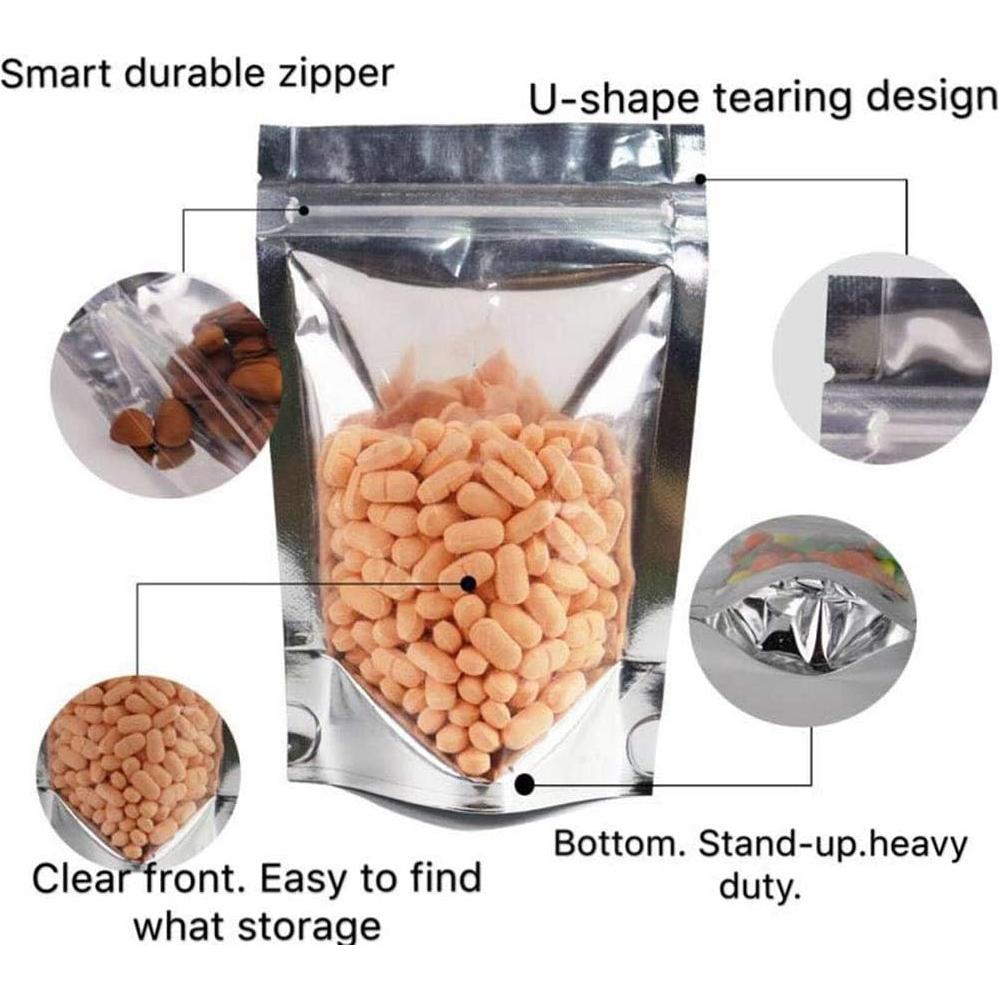 100 Bolsas Reutilizables Mylar 8x12+10 cm Cierre Ziplock