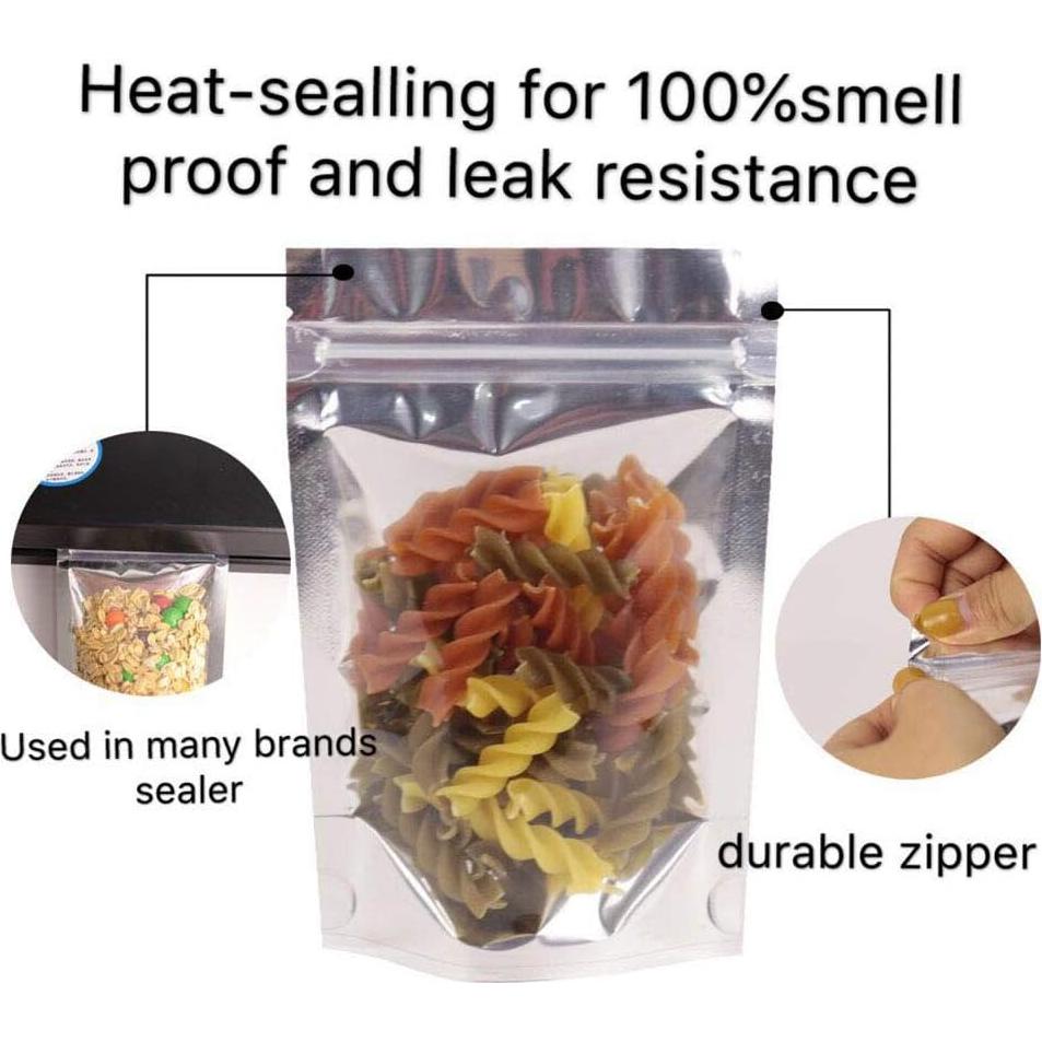 100 Bolsas Reutilizables Mylar 8x12+10 cm Cierre Ziplock