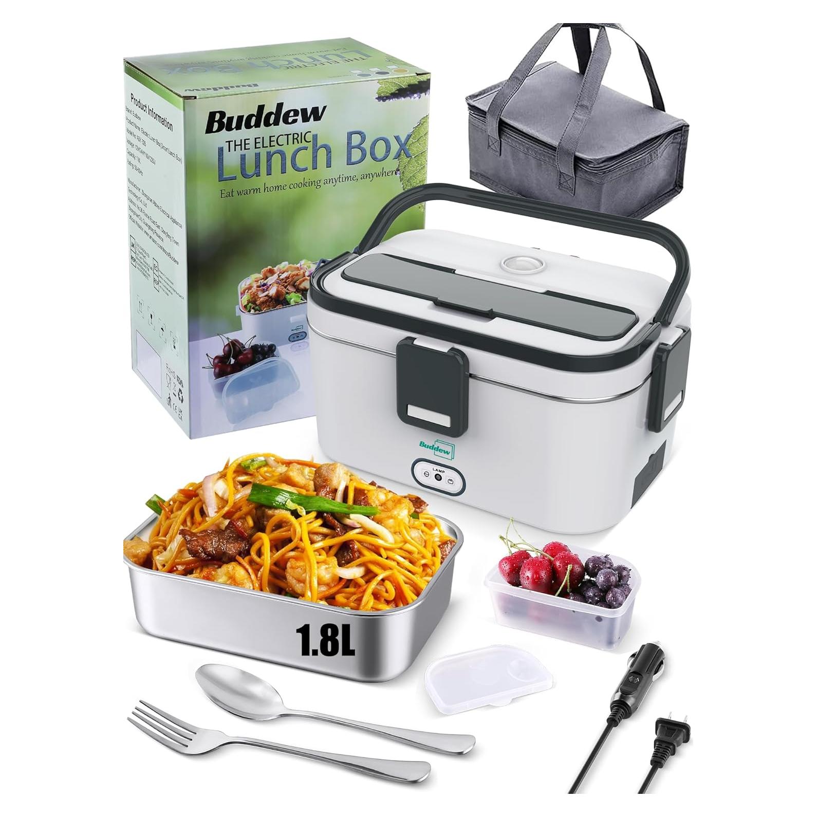 Caja de Almuerzo Eléctrica Buddew 1.8L 80W Gris Portátil