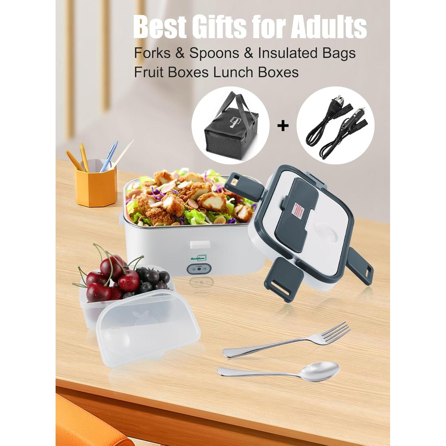 Caja de Almuerzo Eléctrica Buddew 1.8L 80W Gris Portátil