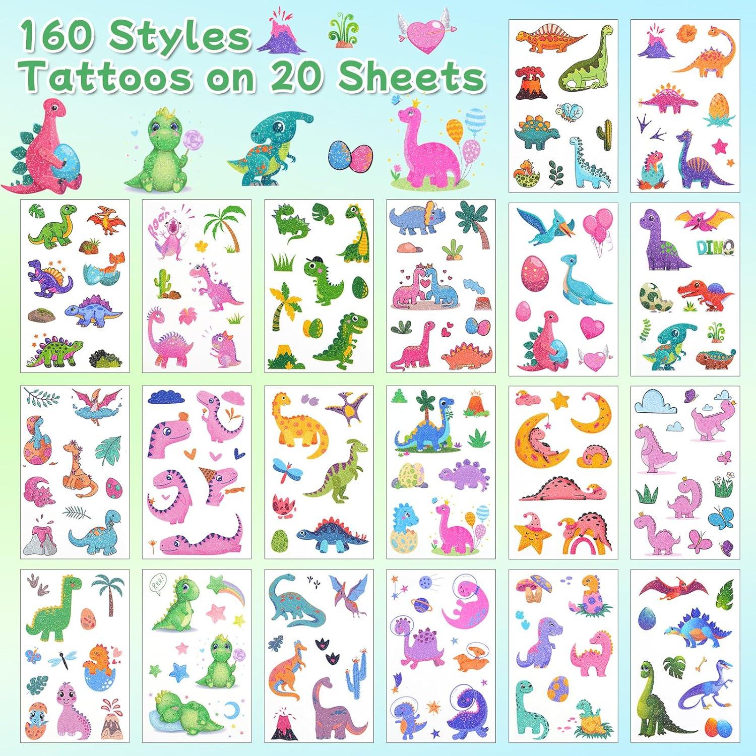 Tatuajes Temporales de Dinosaurio Ozepao - 160 Diseños Brillantes