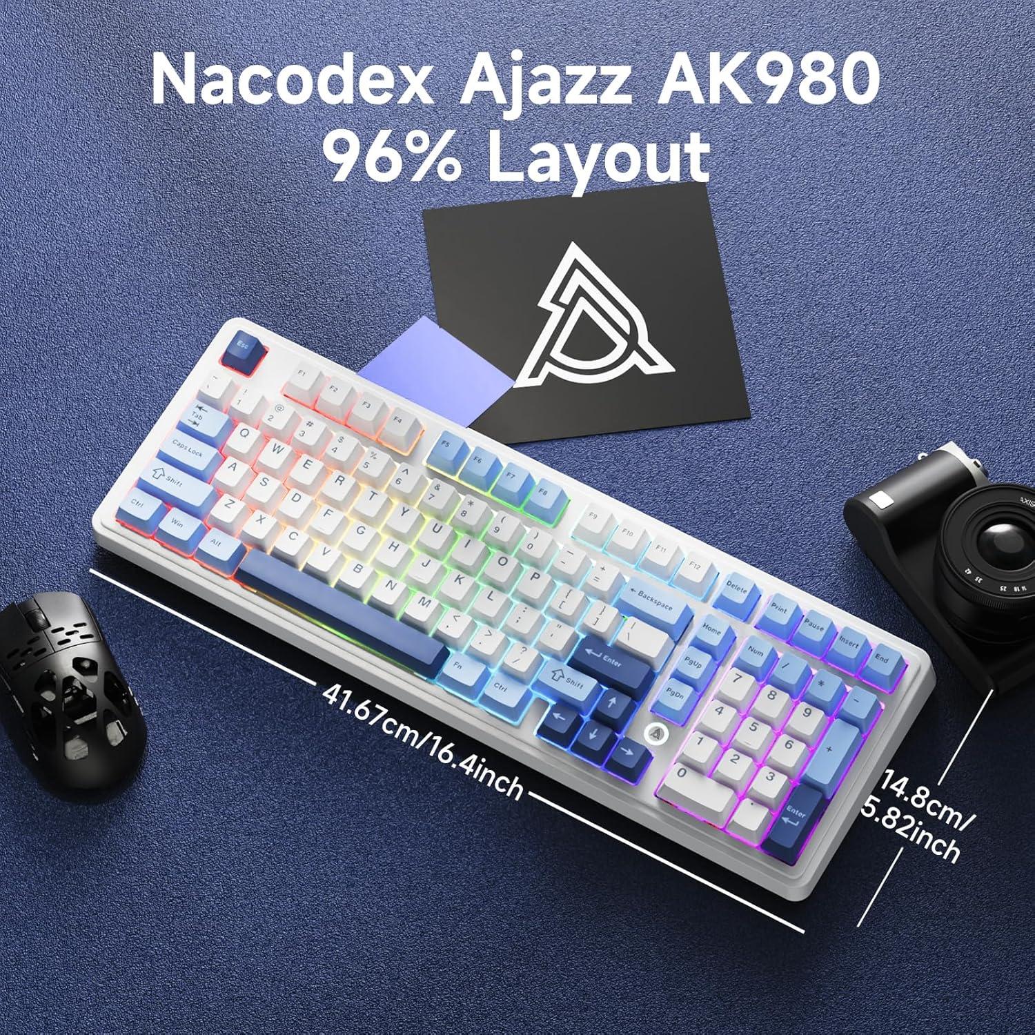 Teclado Mecánico Inalámbrico NACODEX AK980 RGB Azul Blanco