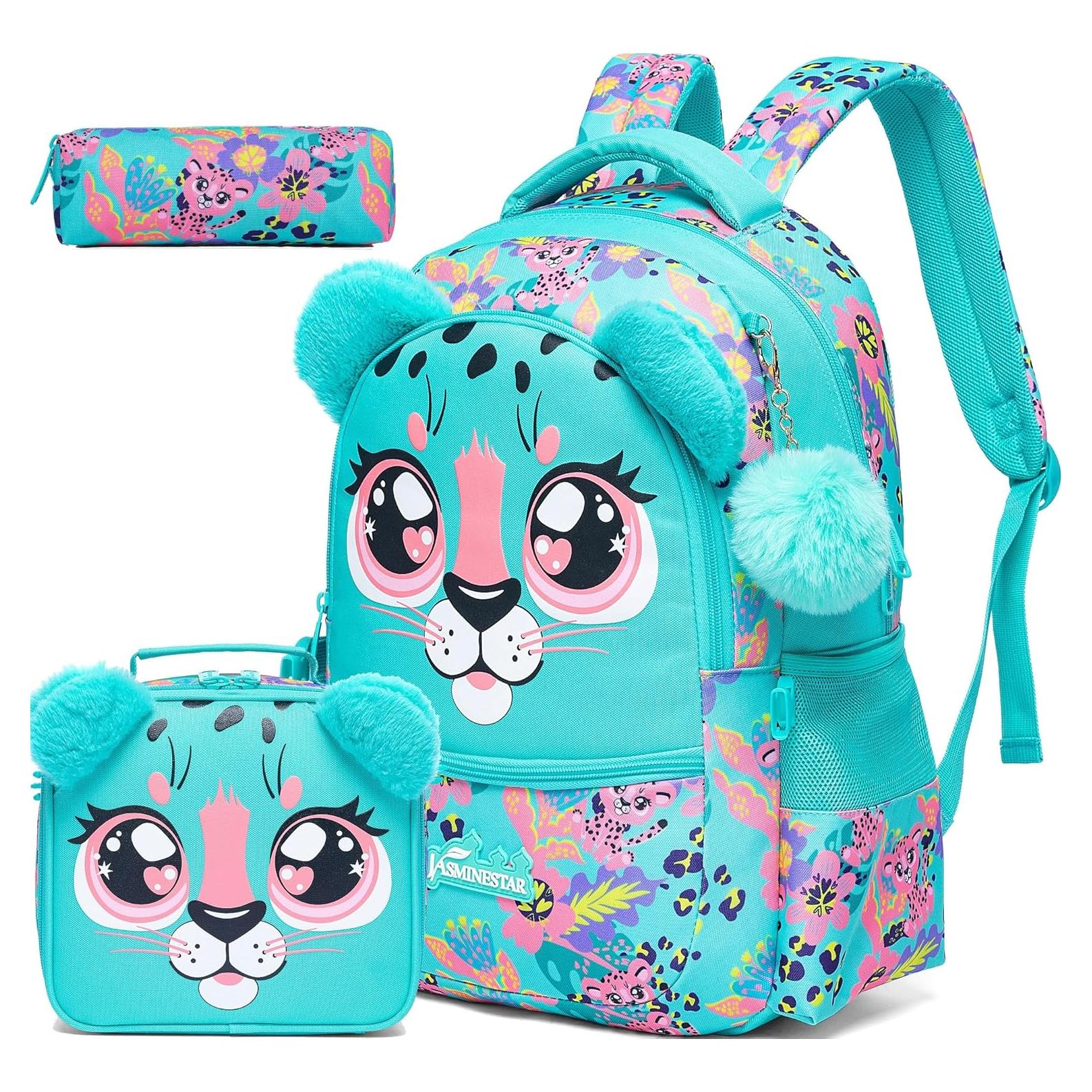 Mochila Escolar Niñas Verde 42x30x20 cm con Estuche y Almuerzo