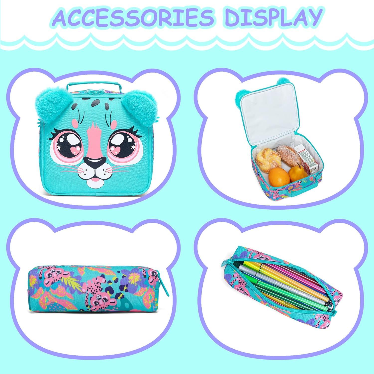 Mochila Escolar Niñas Verde 42x30x20 cm con Estuche y Almuerzo