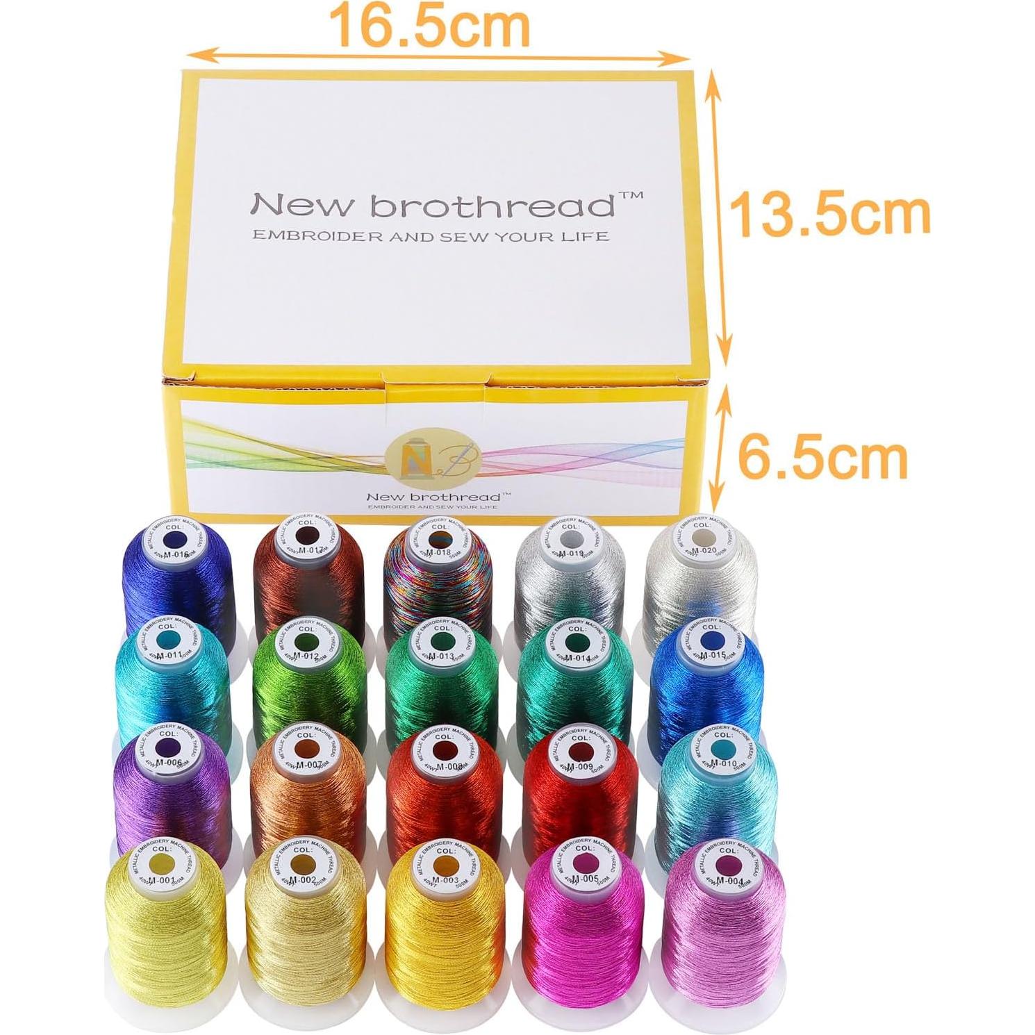 Kit de Hilo de Bordado Metálico Nuevo Brothread 20 Colores 500M