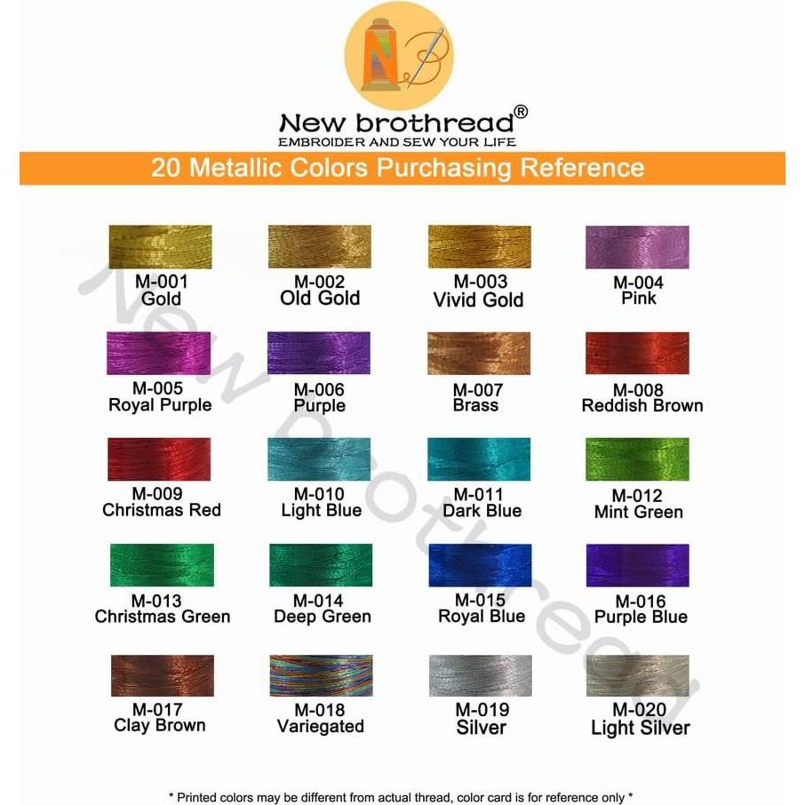 Kit de Hilo de Bordado Metálico Nuevo Brothread 20 Colores 500M