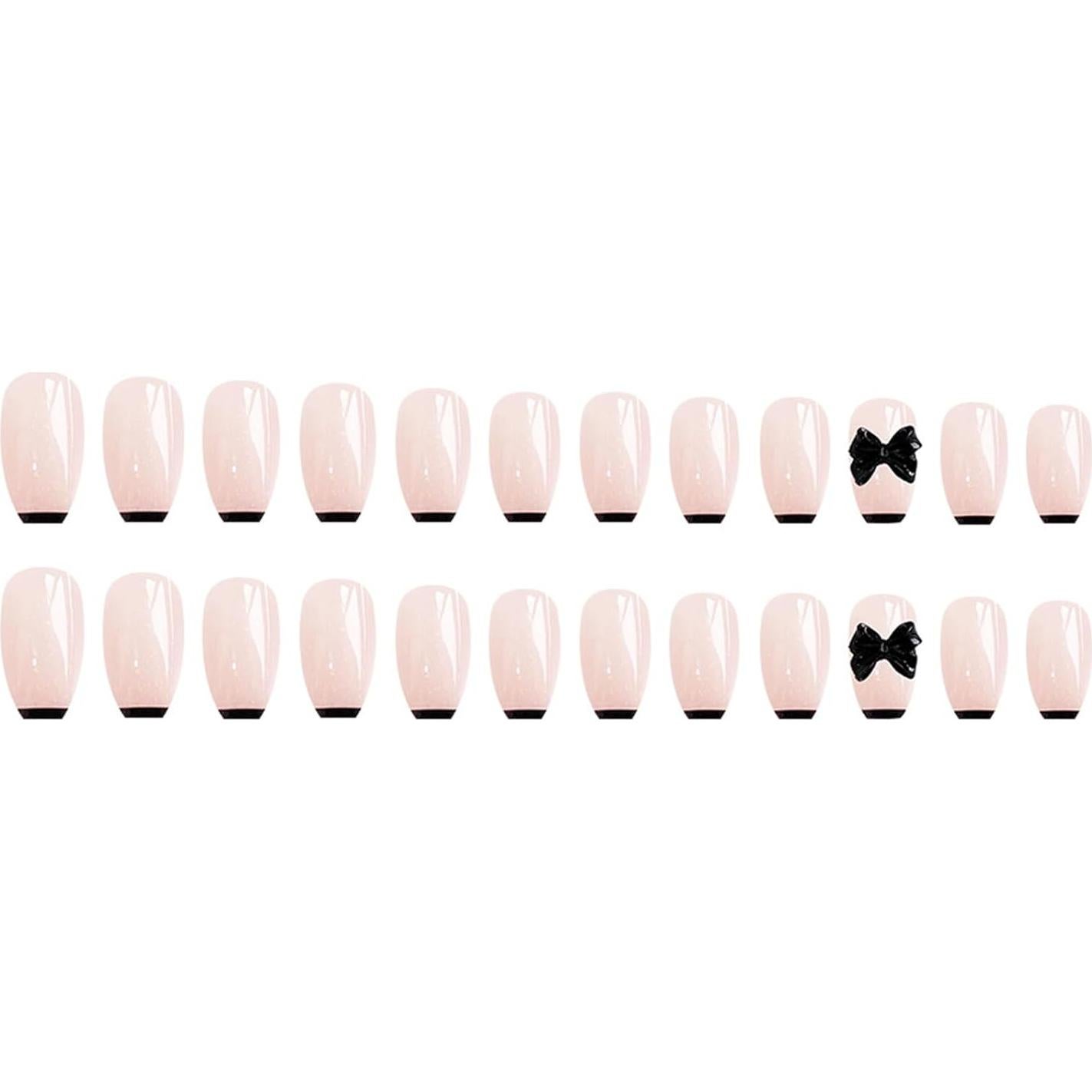 Uñas Postizas Cortas Acrílicas PXUEZAY 24 Pcs Lazo Negro