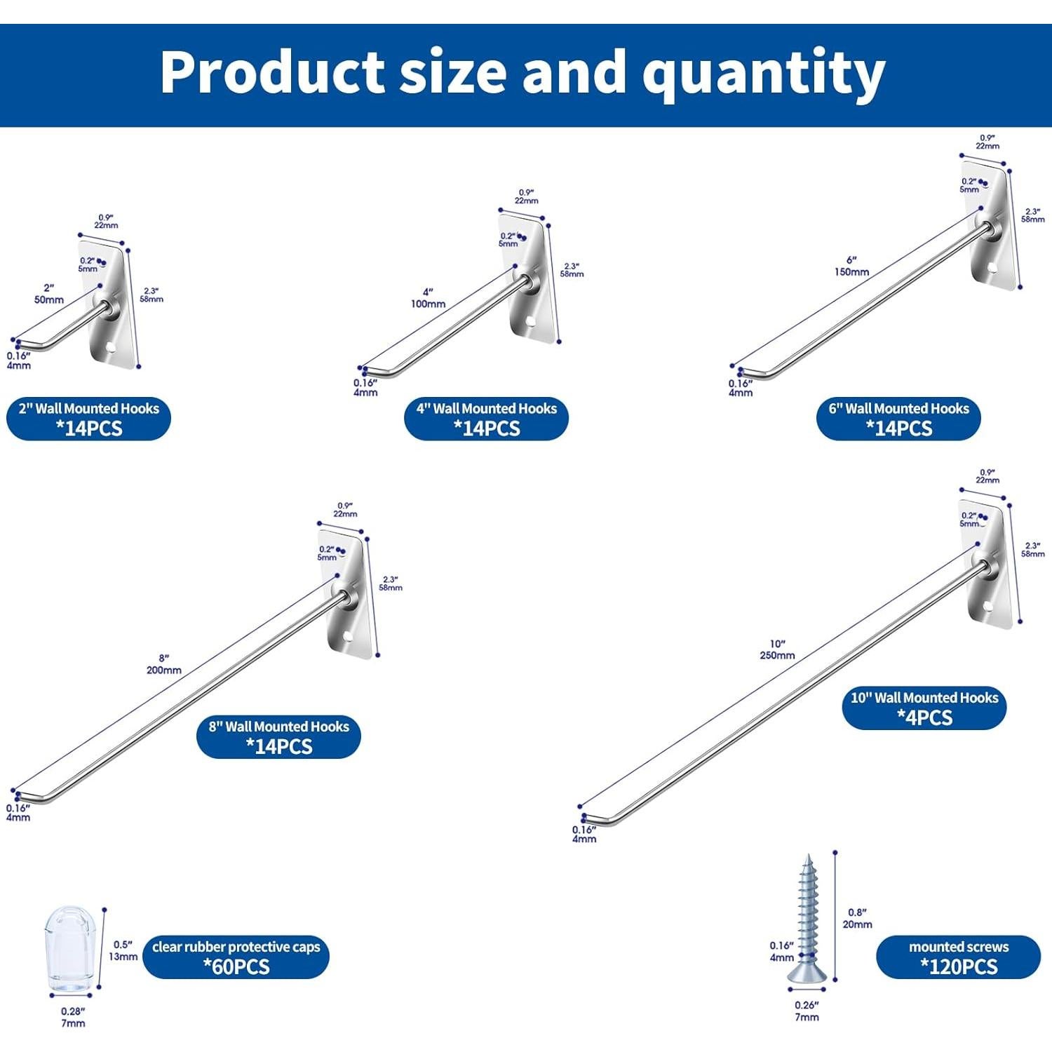 Juego de Ganchos de Acero Inoxidable Waltool 60 Pcs 5-20cm