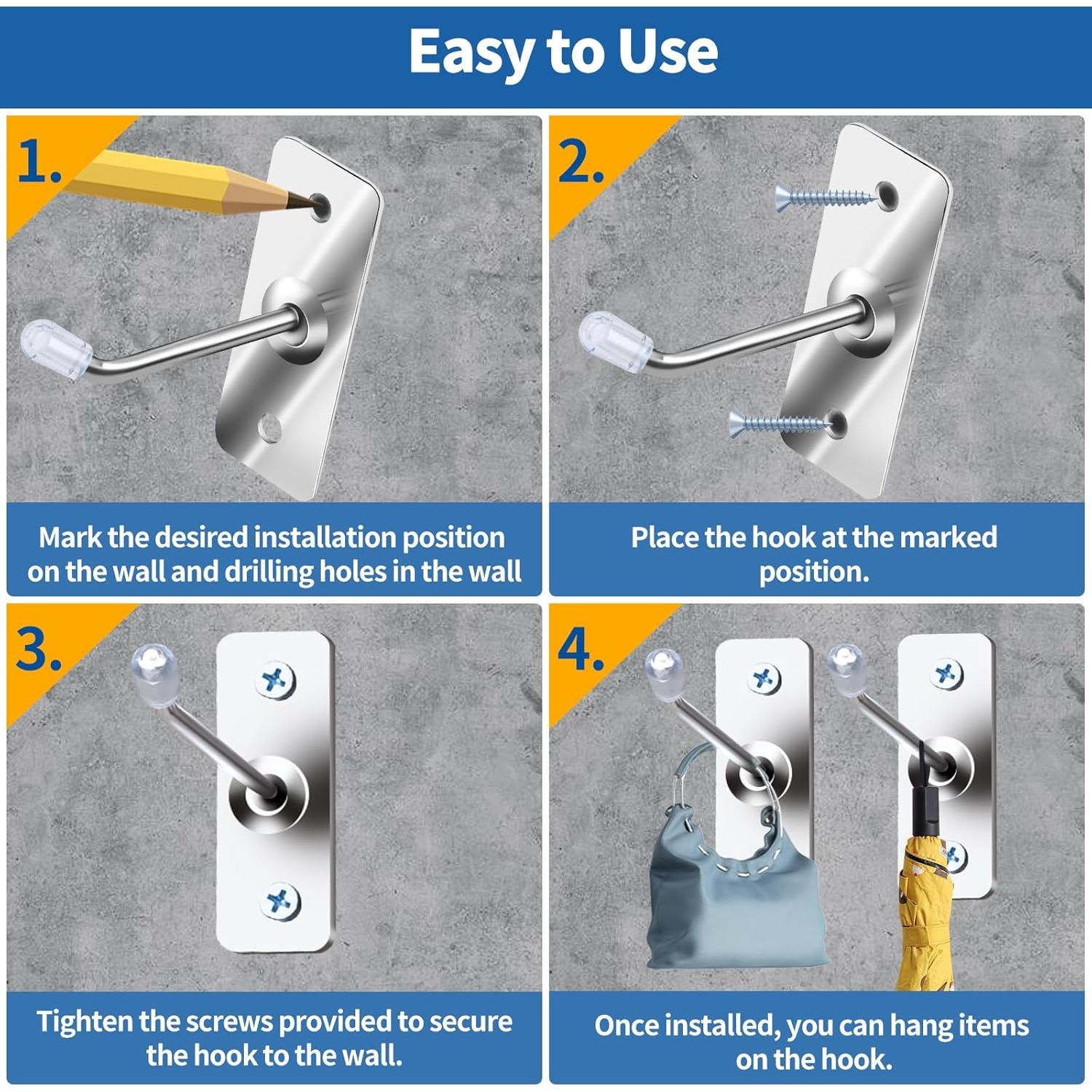 Juego de Ganchos de Acero Inoxidable Waltool 60 Pcs 5-20cm