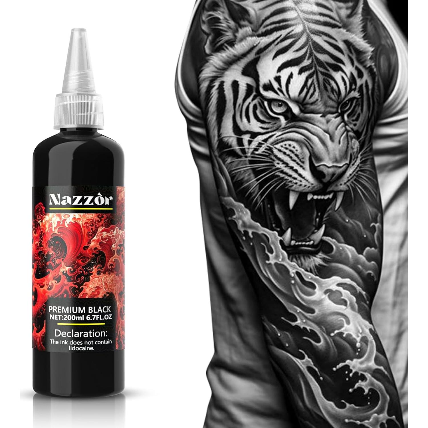 Tinta de Tatuaje Nazzor 200ml Negra para Sombreado y Contorno