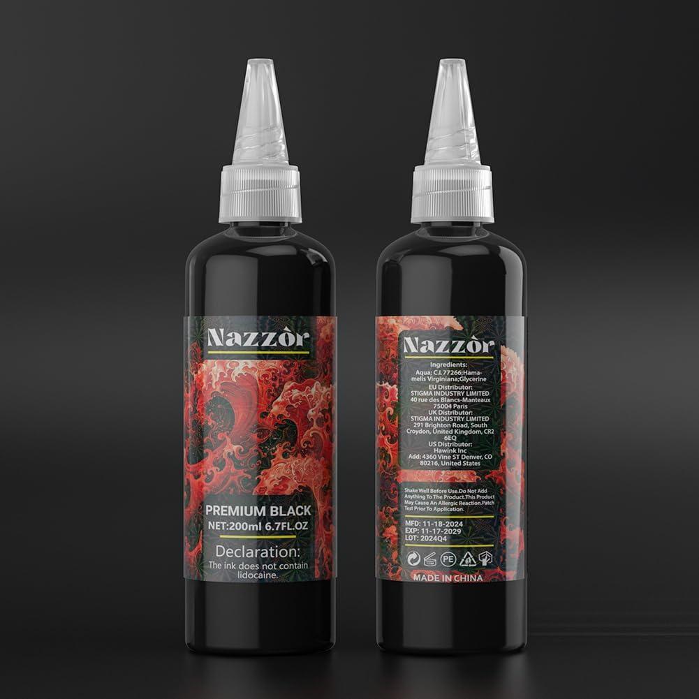 Tinta de Tatuaje Nazzor 200ml Negra para Sombreado y Contorno