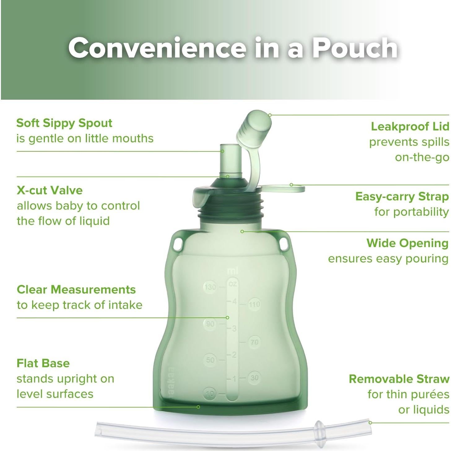 Bolsa de Comida Reutilizable Haakaa Yummy Pouch 2 Unidades Verde