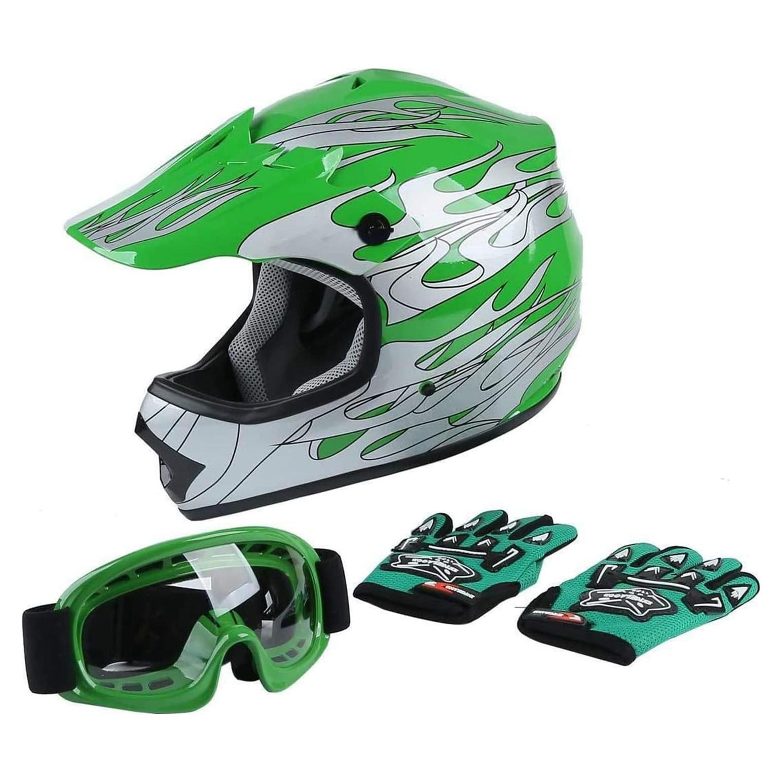 Casco SLMOTO ATV para Jóvenes Verde Llama Mediano + Gafas