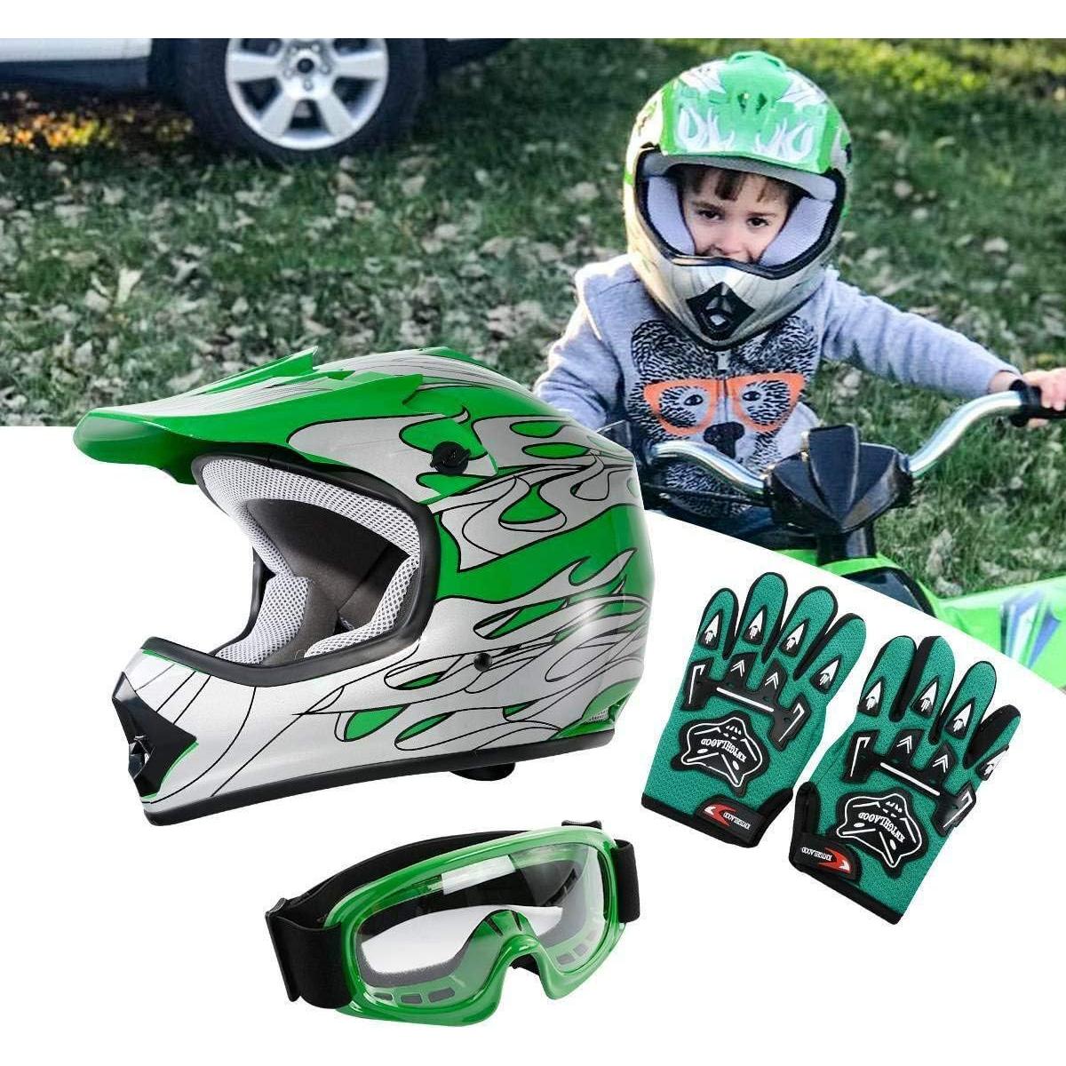 Casco SLMOTO ATV para Jóvenes Verde Llama Mediano + Gafas