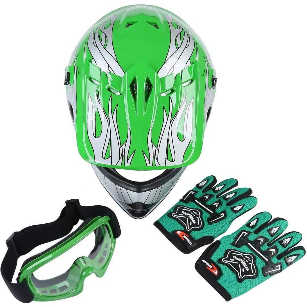 Casco SLMOTO ATV para Jóvenes Verde Llama Mediano + Gafas