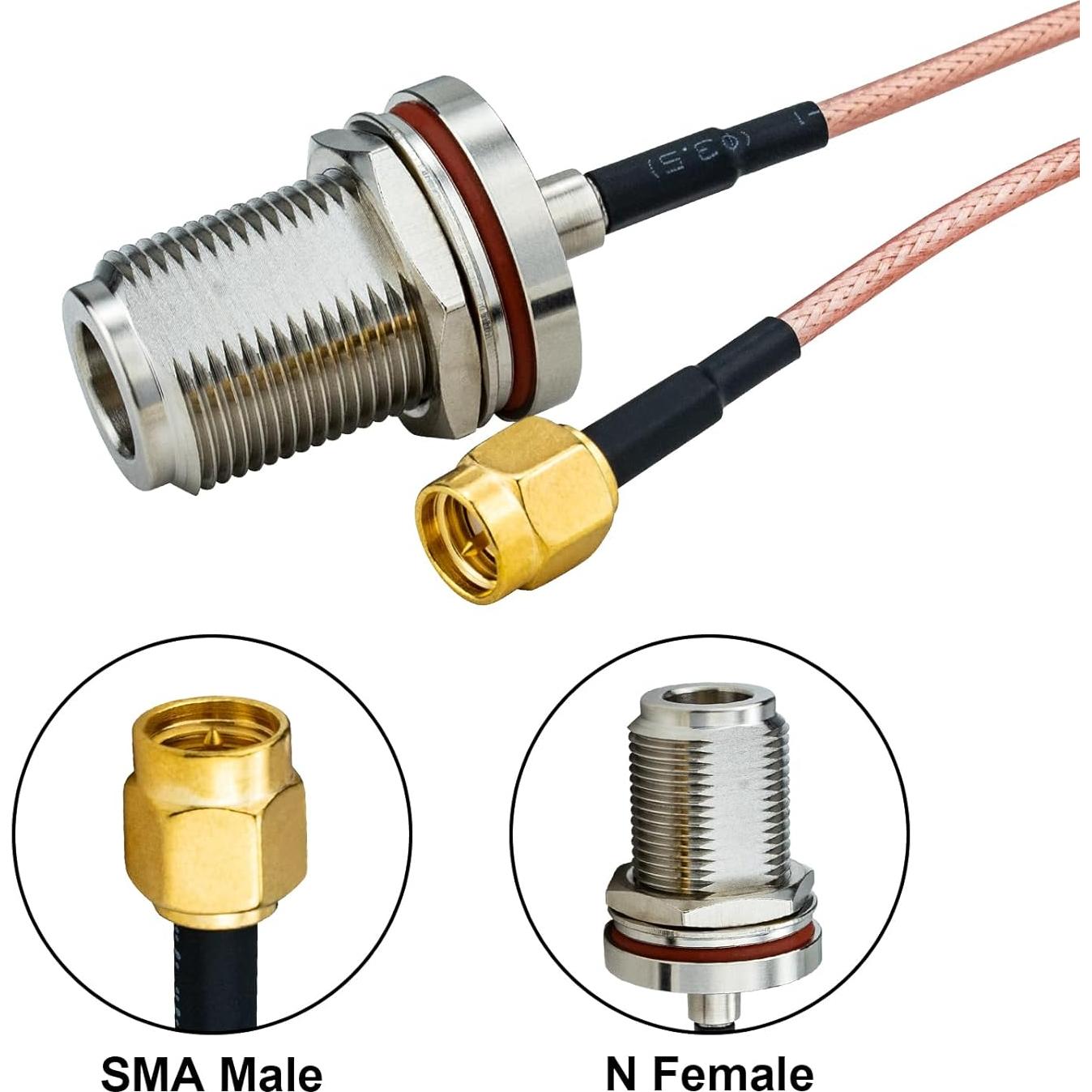 Adaptador Coaxial SMA Macho a N Hembra RG316 20cm URCIANOW