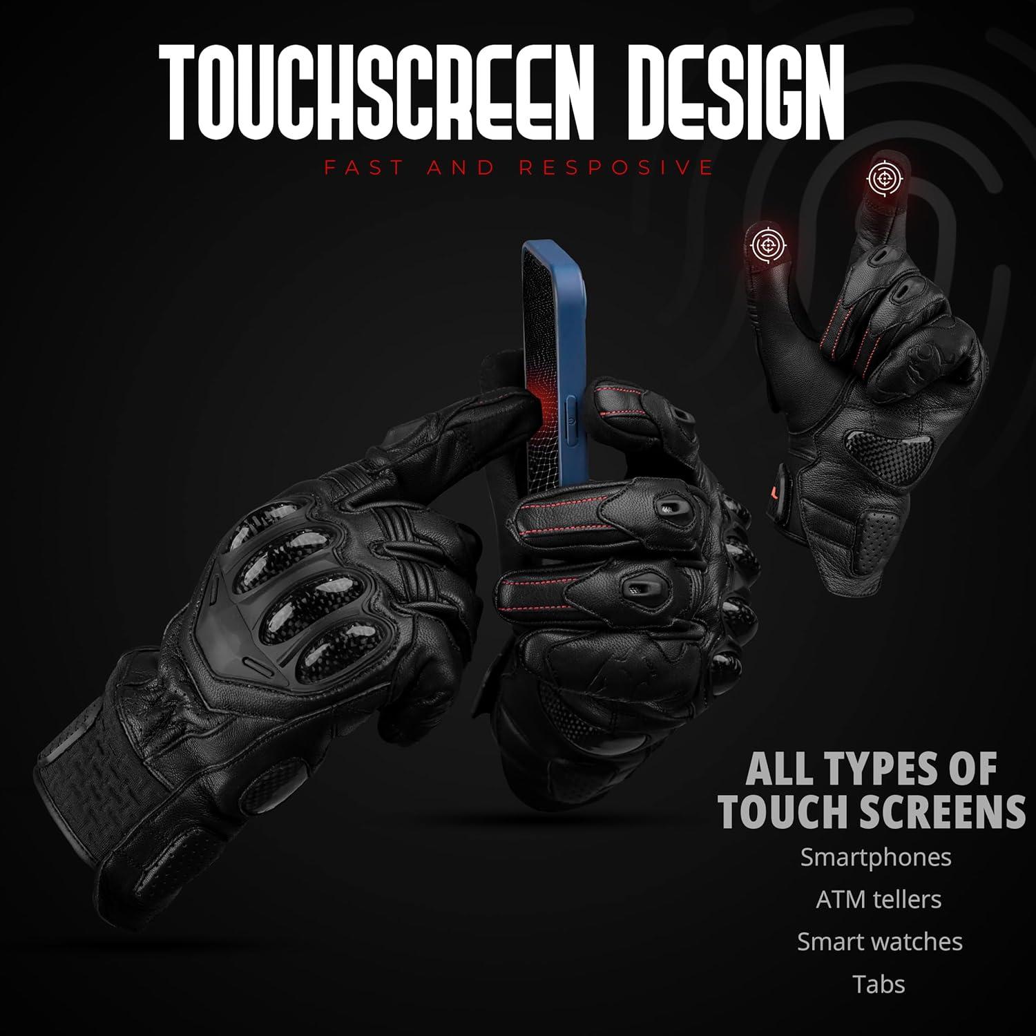 Guantes de Moto J.A.G. Cuero Negro 3XL Táctiles y Protectores