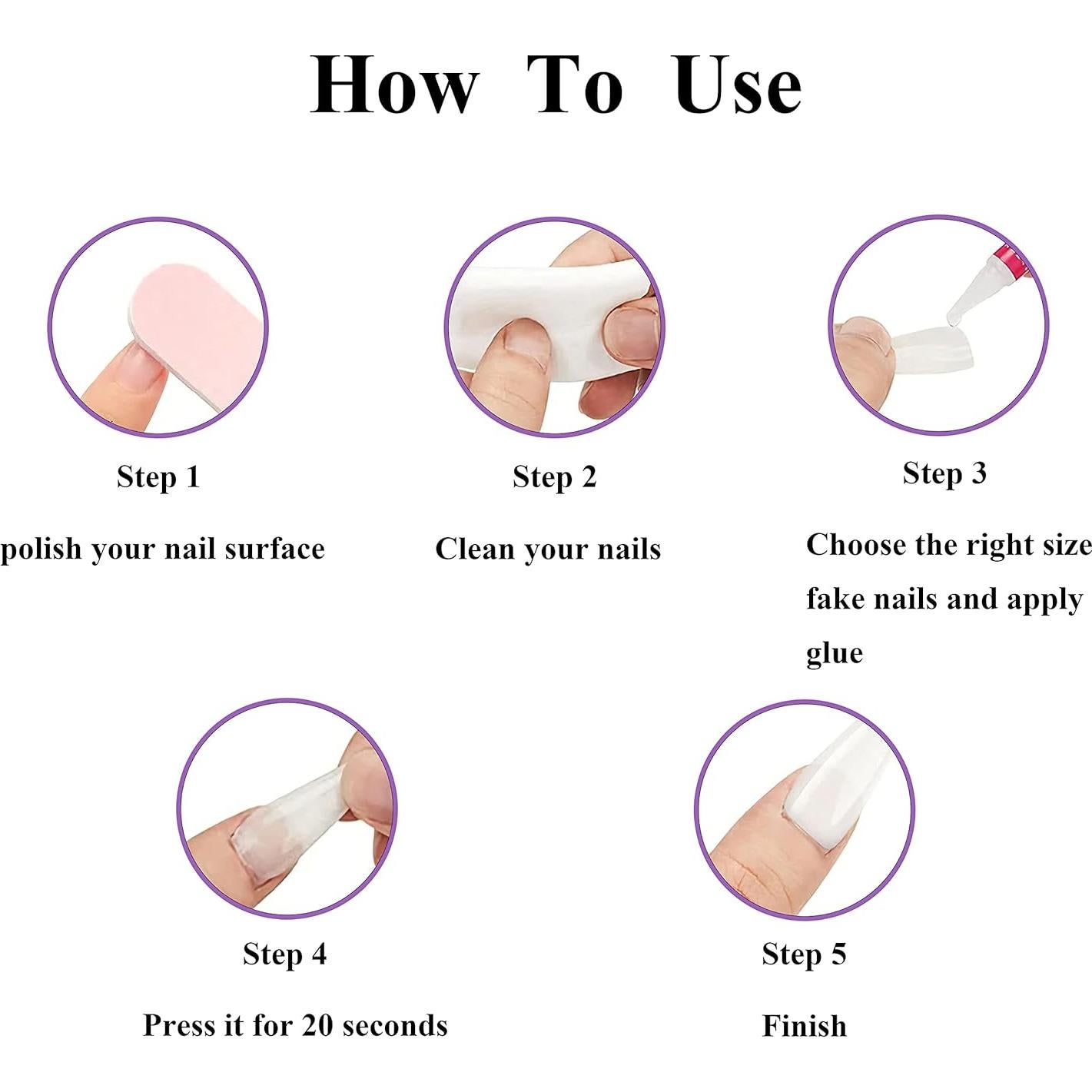 Uñas Postizas Acrílicas MERVF Morado Brillante 24pcs