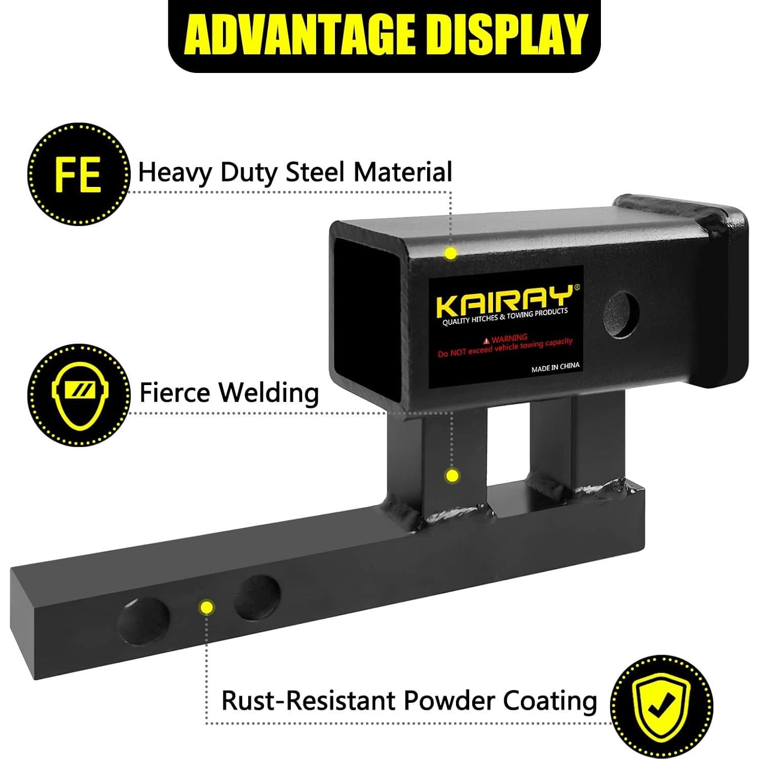 Adaptador de enganche Kairay 1-1/4" a 2" con elevación 10.16 cm