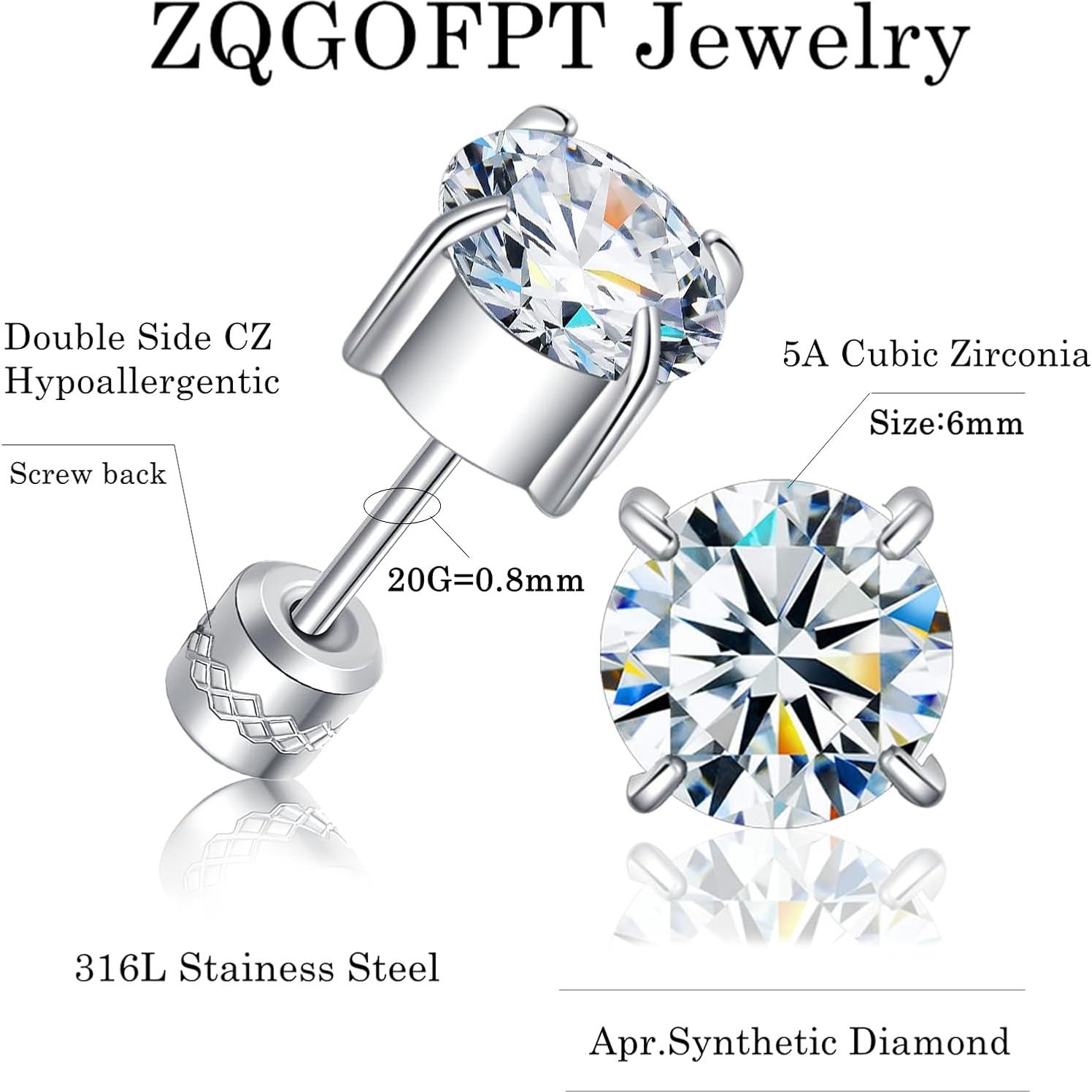 Pendientes de acero inoxidable hipoalergénicos ZQGOFPT 6mm