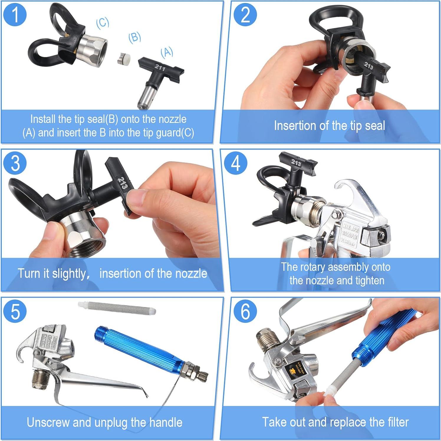 Kit de Pistola de Pintura Sin Aire Zhengmy 12 Pcs Accesorios