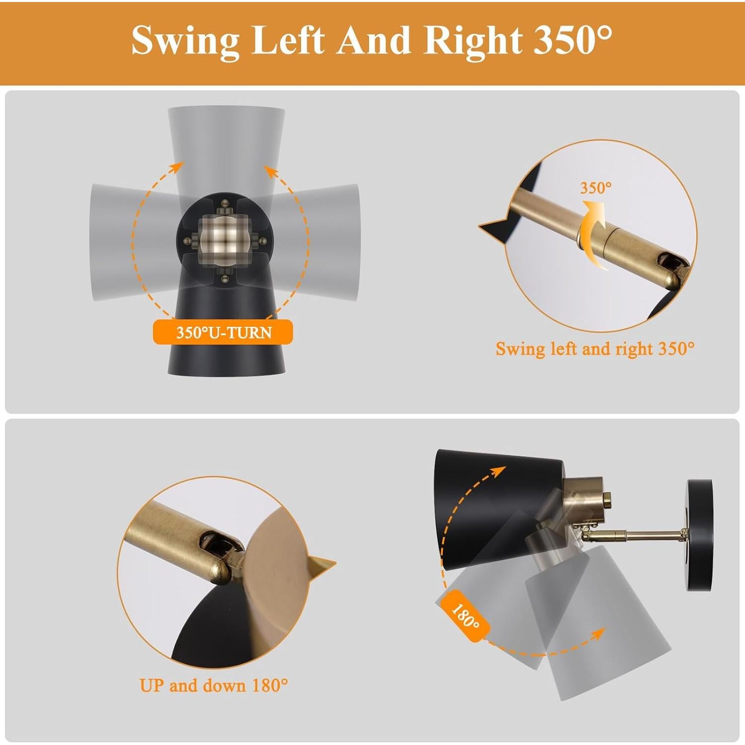 Juego de Apliques de Pared LED a Pilas Geluobo Negro y Dorado