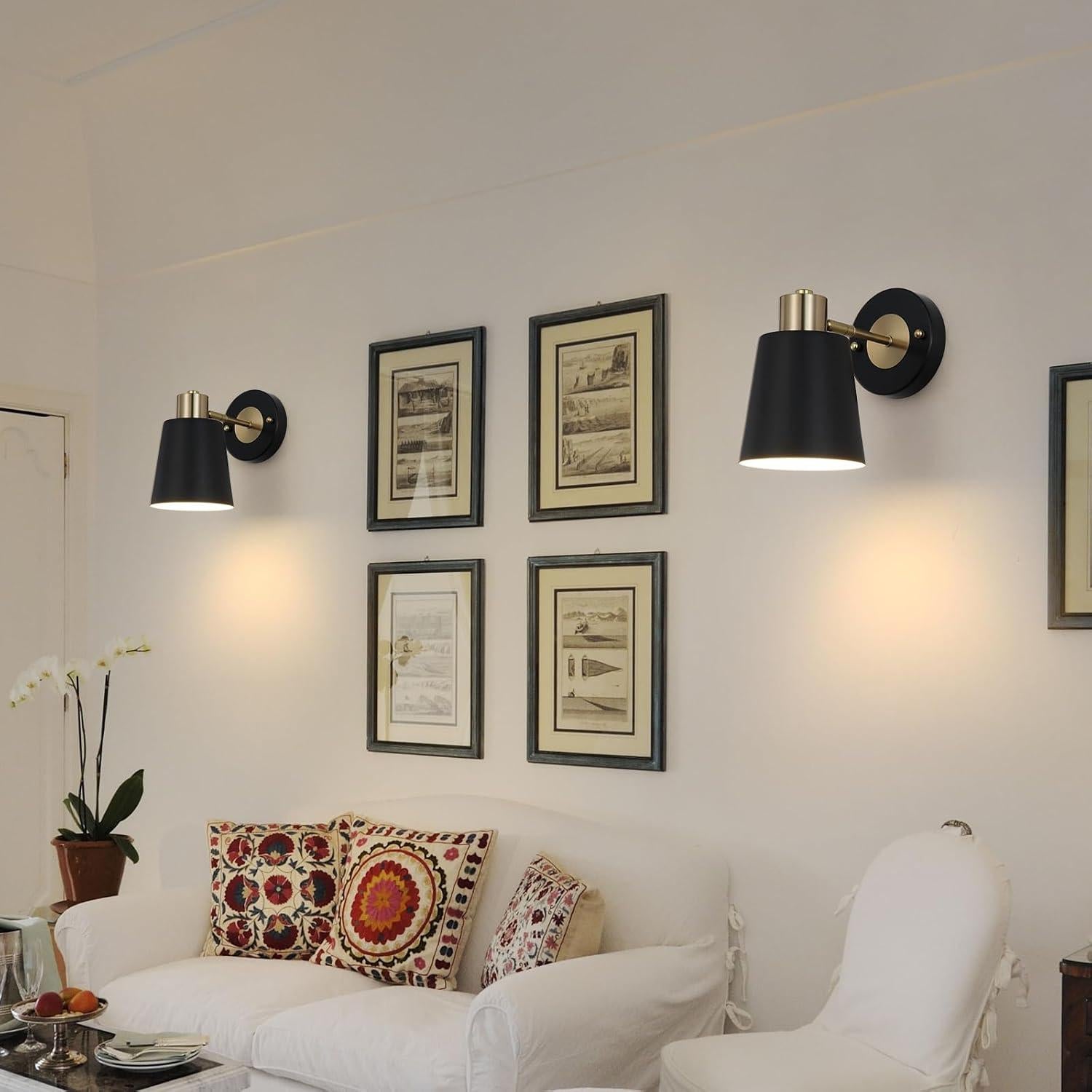 Juego de Apliques de Pared LED a Pilas Geluobo Negro y Dorado