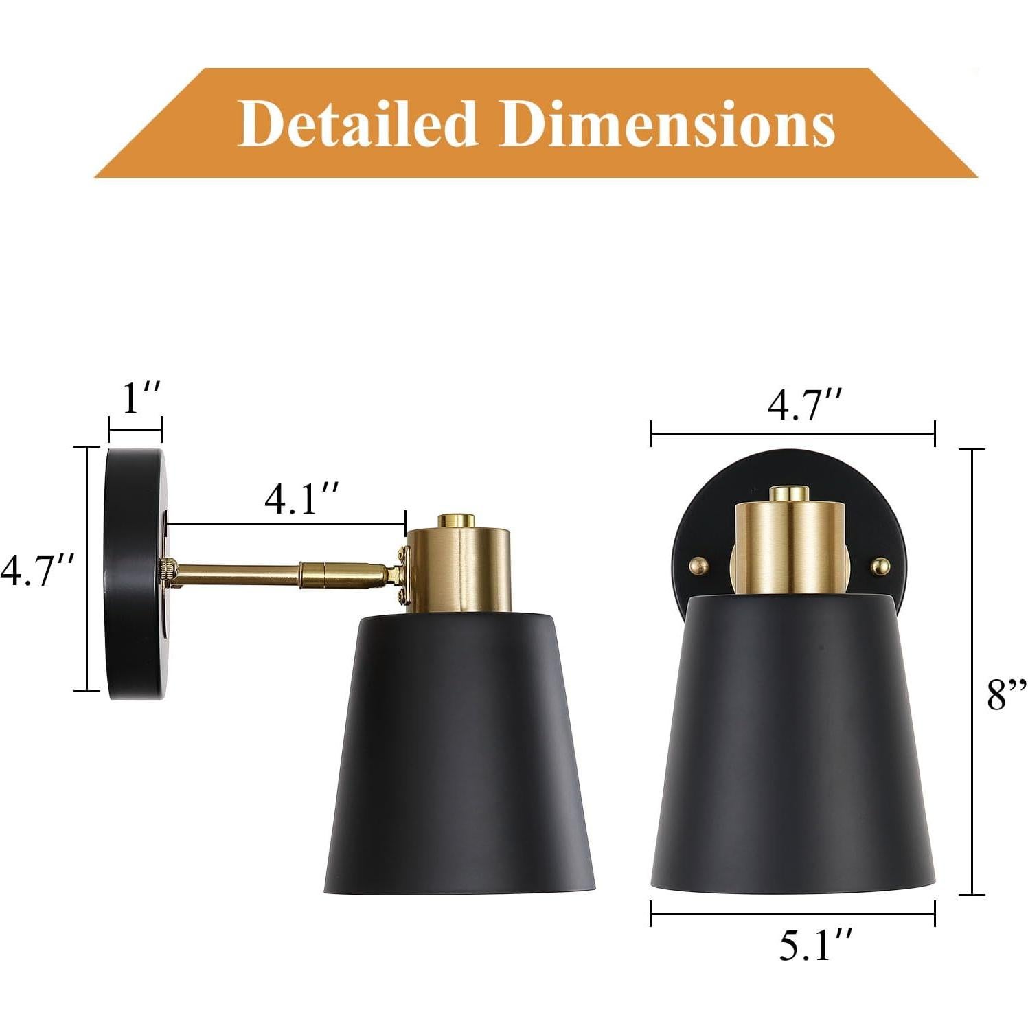 Juego de Apliques de Pared LED a Pilas Geluobo Negro y Dorado