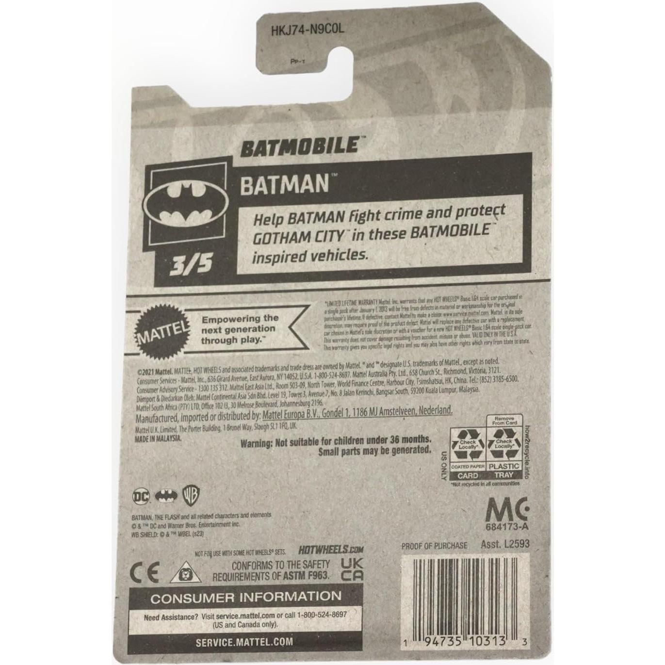 Hot Wheels Batimóvil Mattel 1:64 Escala 103/250 Blanco