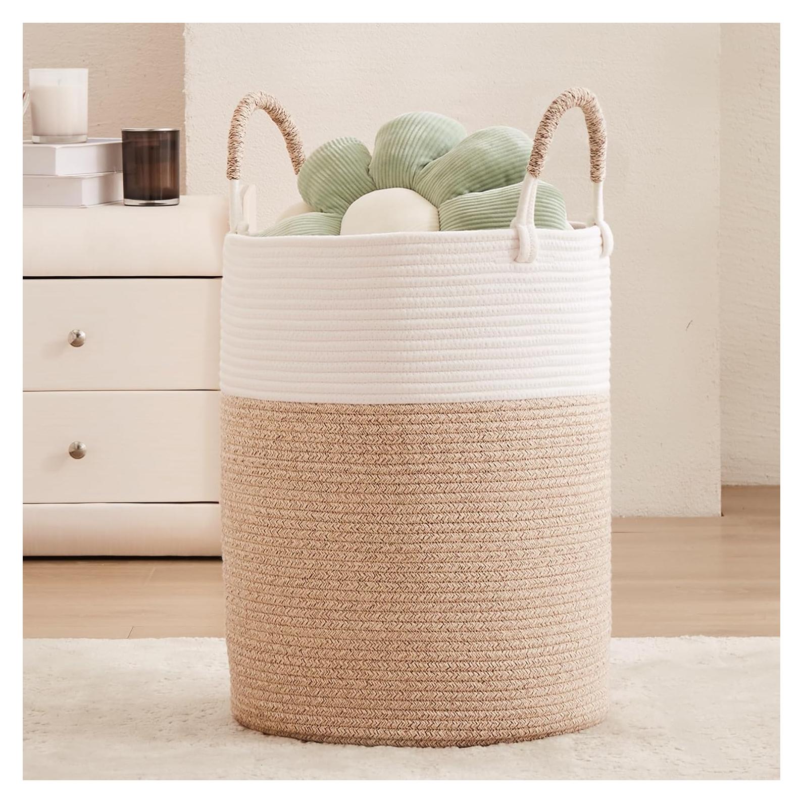 Cesta de Ropa Plegable MOJOSCEND Algodón 60L Marrón