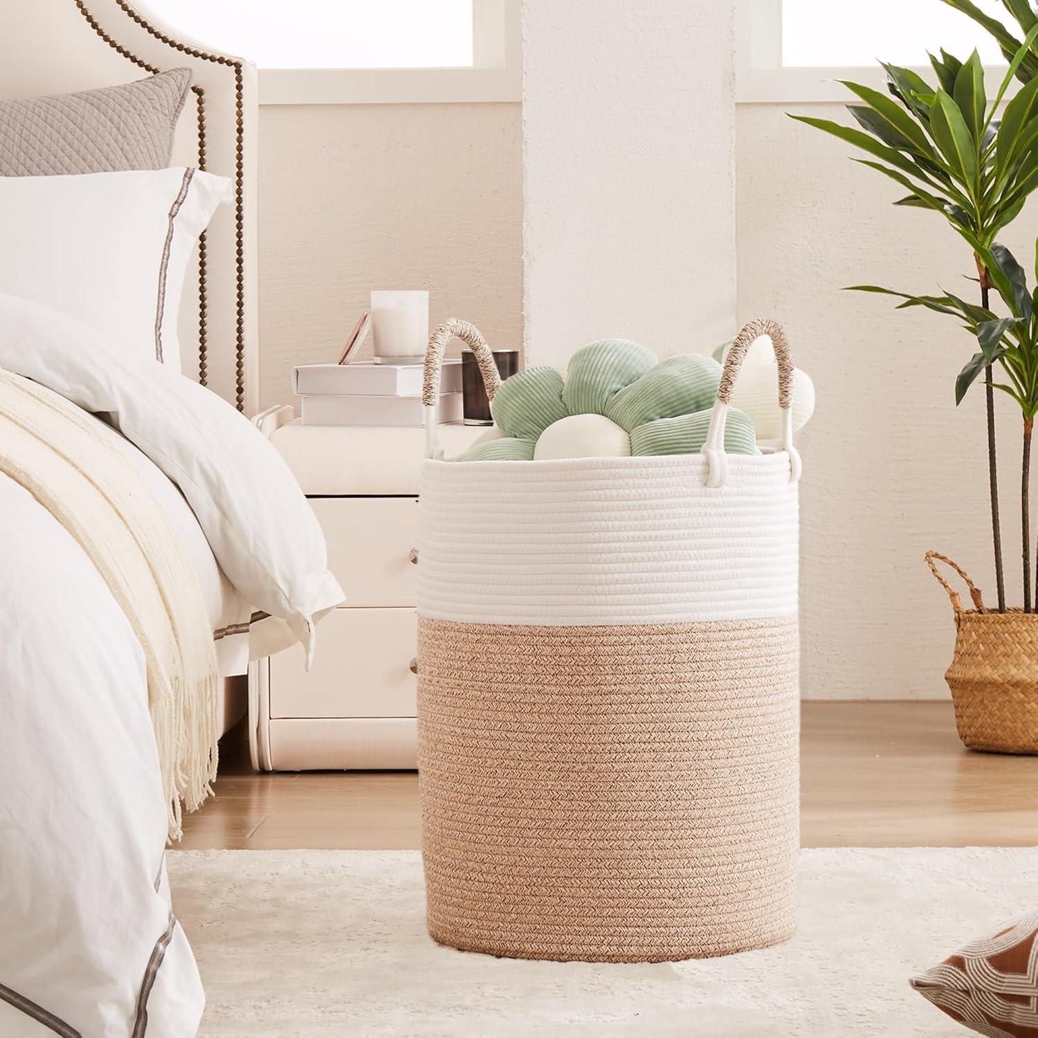 Cesta de Ropa Plegable MOJOSCEND Algodón 60L Marrón