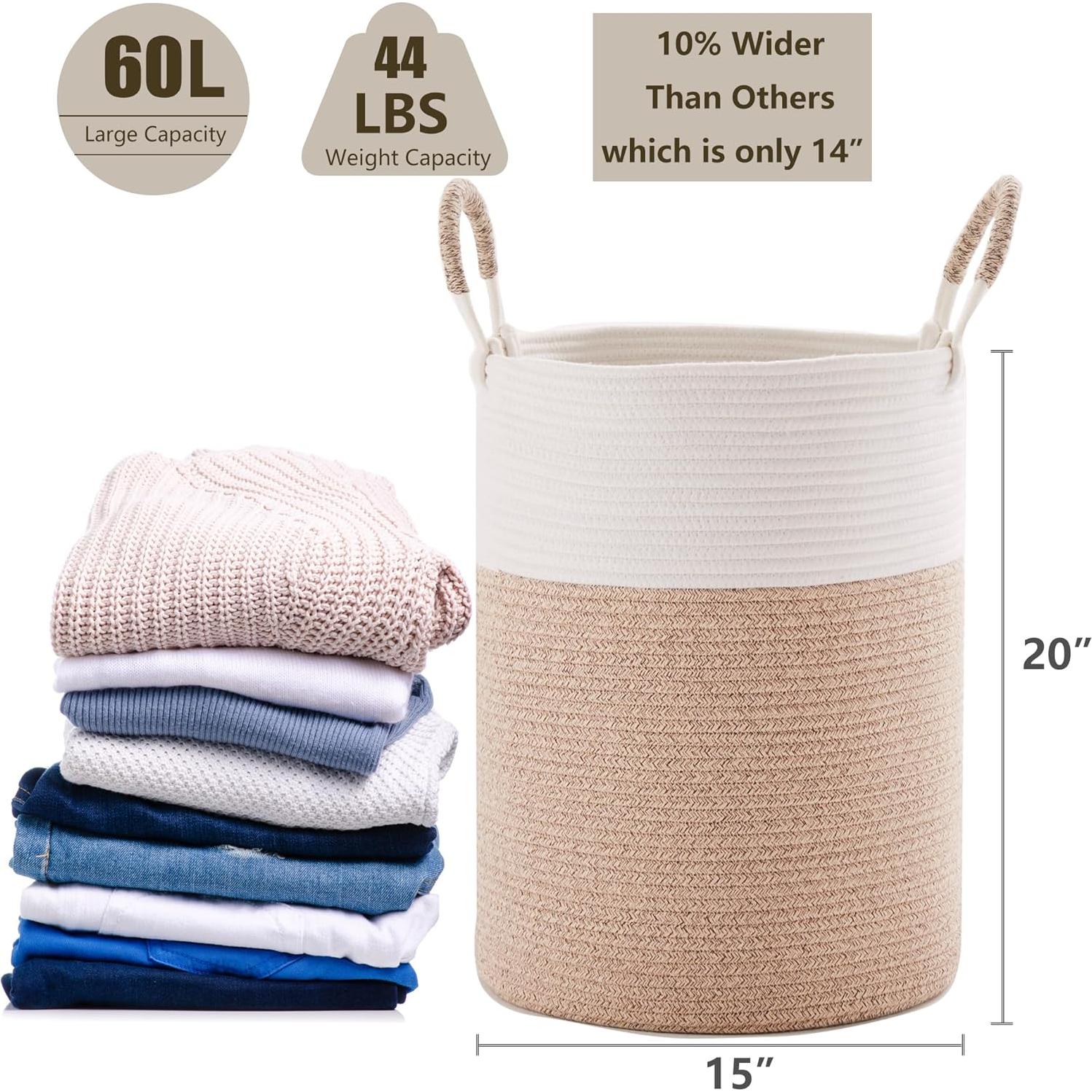 Cesta de Ropa Plegable MOJOSCEND Algodón 60L Marrón