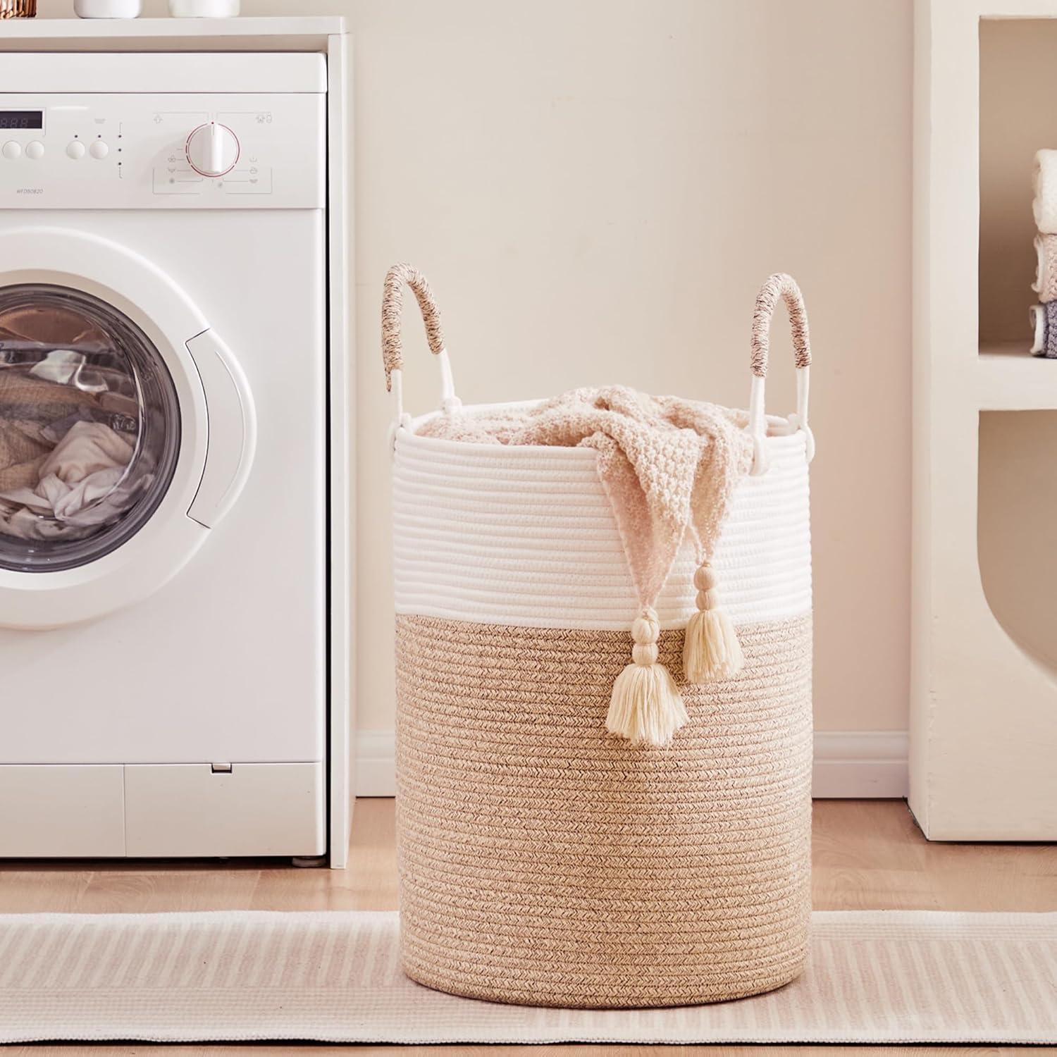 Cesta de Ropa Plegable MOJOSCEND Algodón 60L Marrón