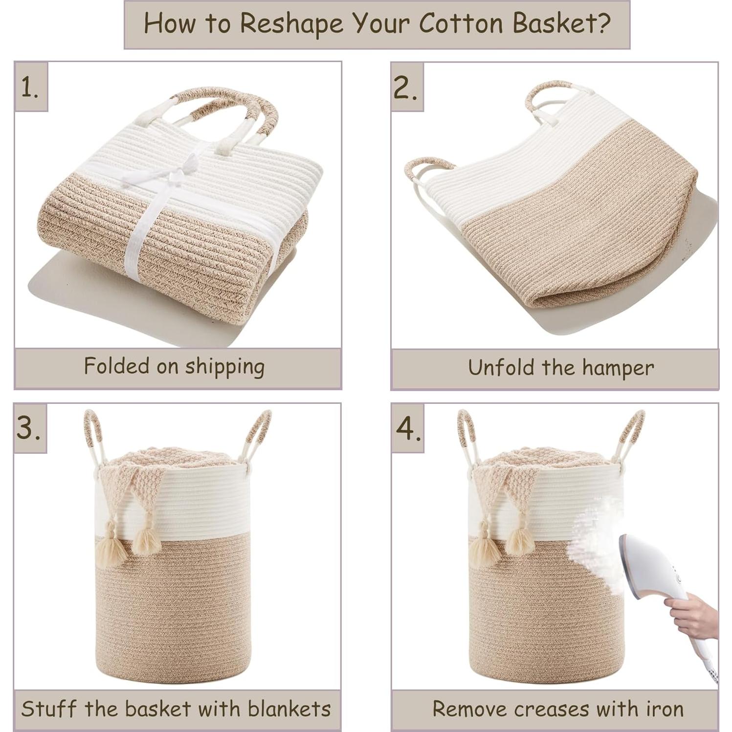 Cesta de Ropa Plegable MOJOSCEND Algodón 60L Marrón