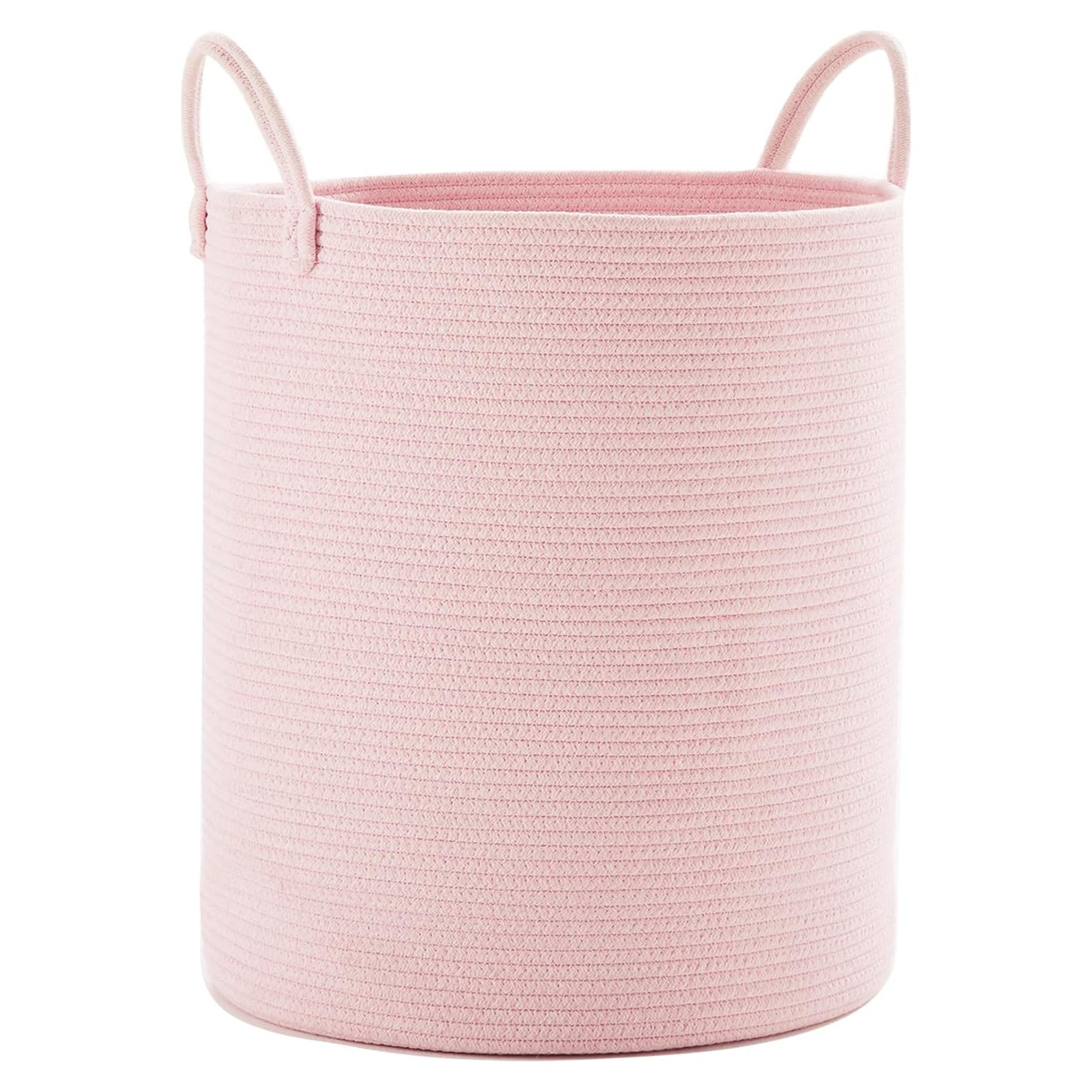 Cesta de lavandería rosa MOJOSCEND 50L algodón redonda