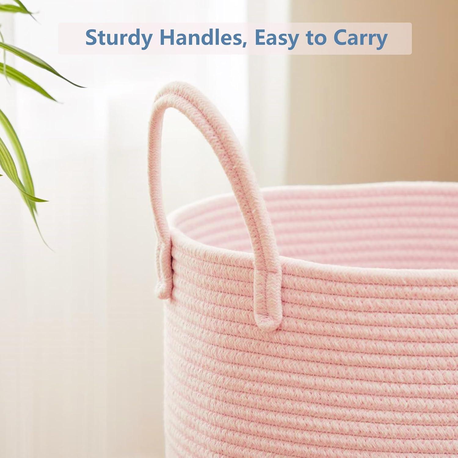 Cesta de lavandería rosa MOJOSCEND 50L algodón redonda