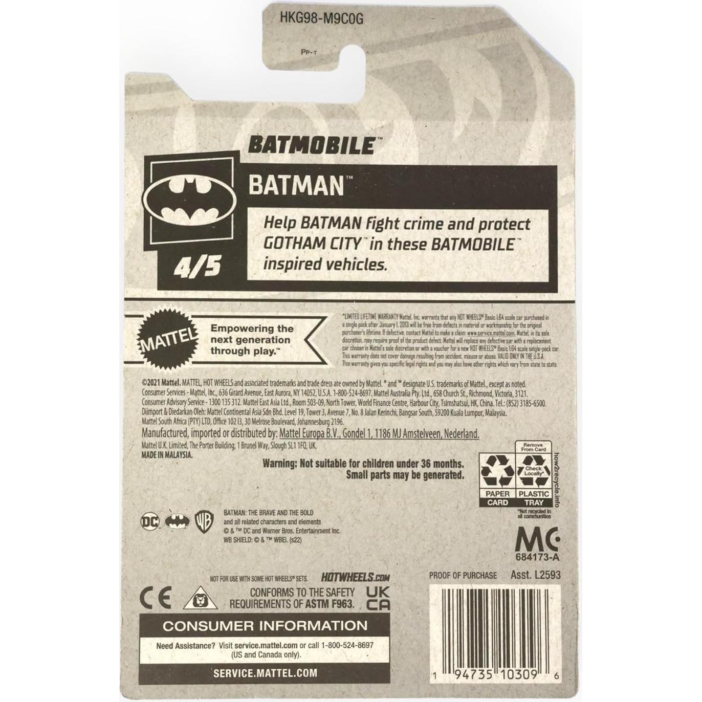 Hot Wheels Batmóvil Mattel 1:64 Escala 17,78 cm Rojo