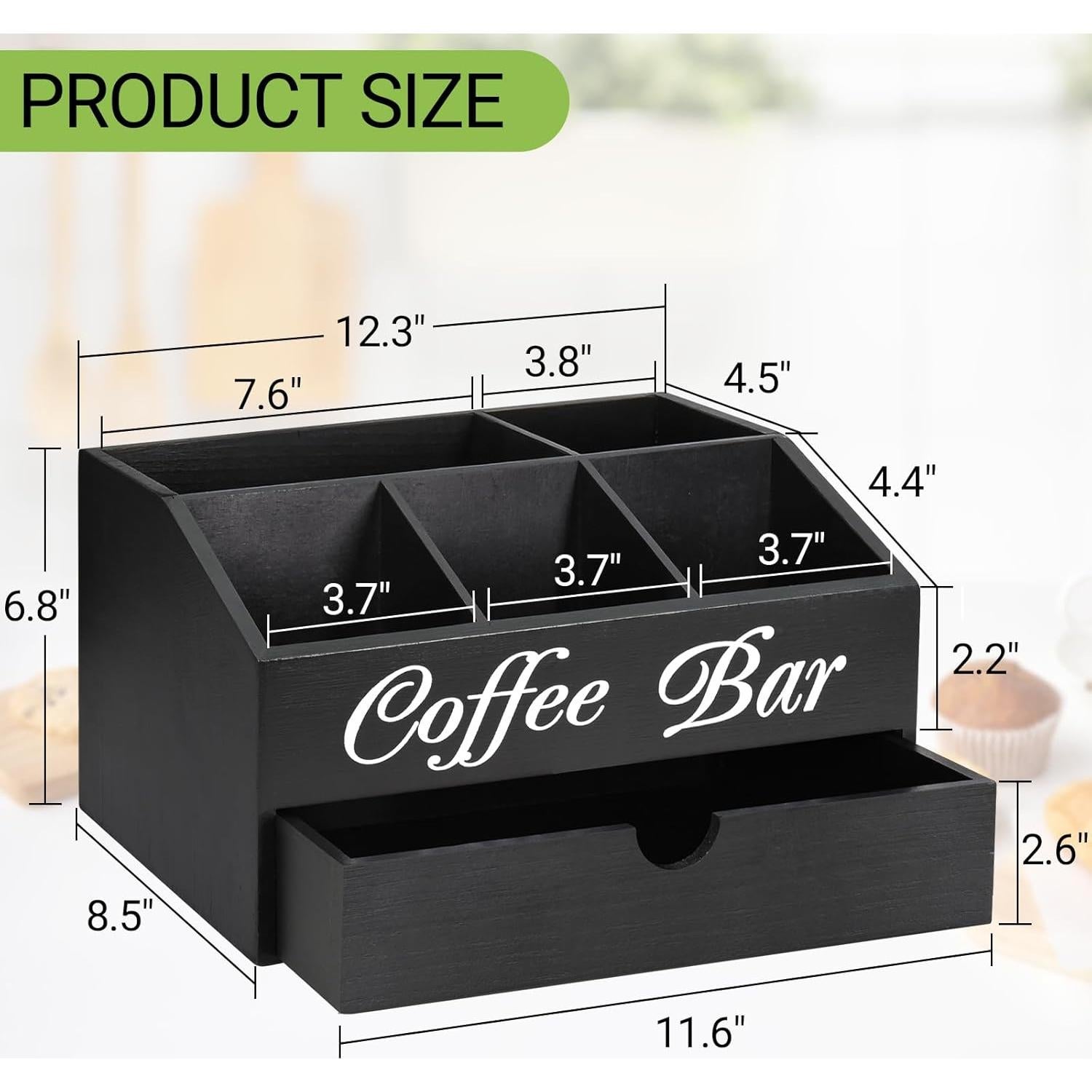 Organizador de Café de Madera Ugiftt con Cajón y 5 Compartimentos