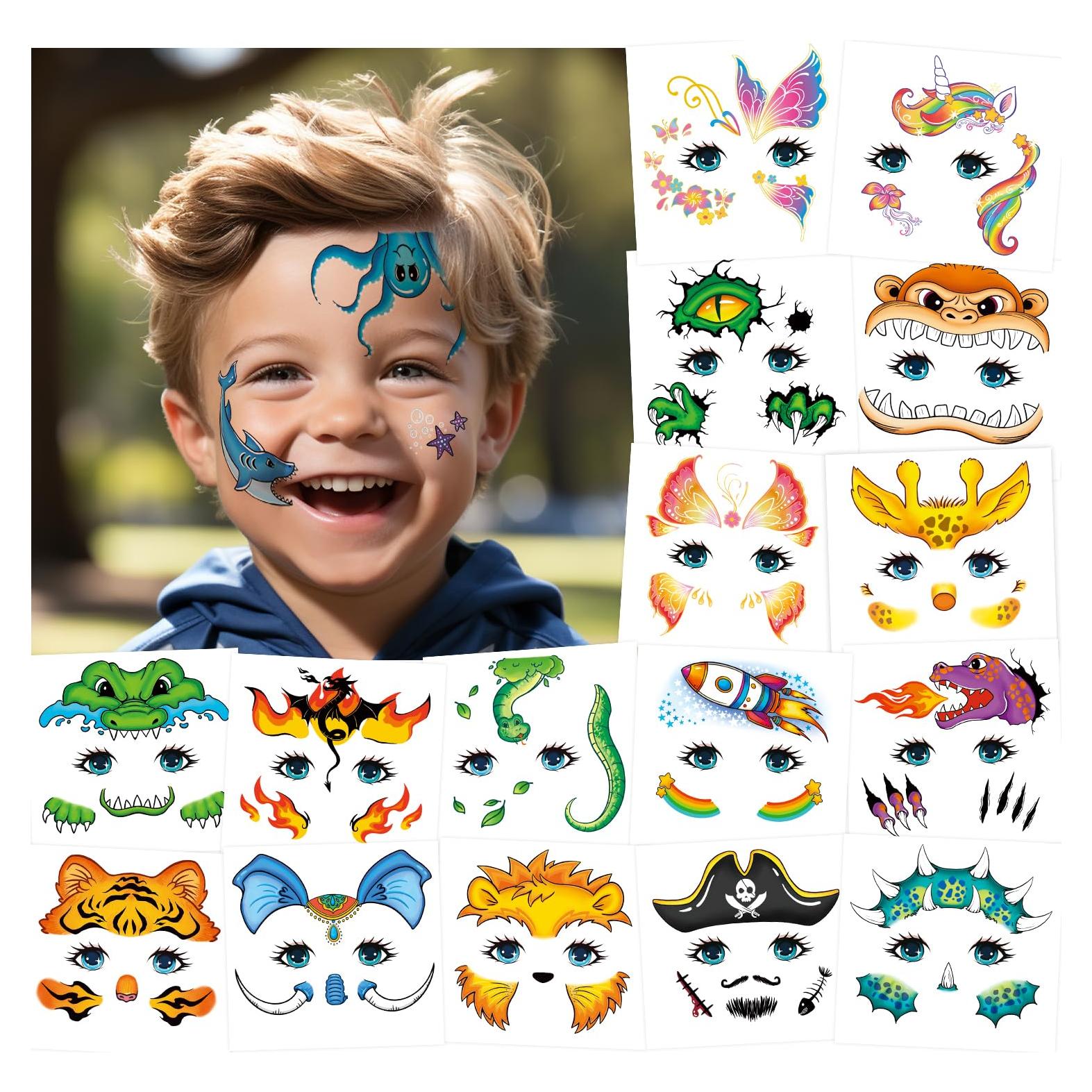 Tatuajes Temporales de Cara Partywind, 24 Estilos Creativos