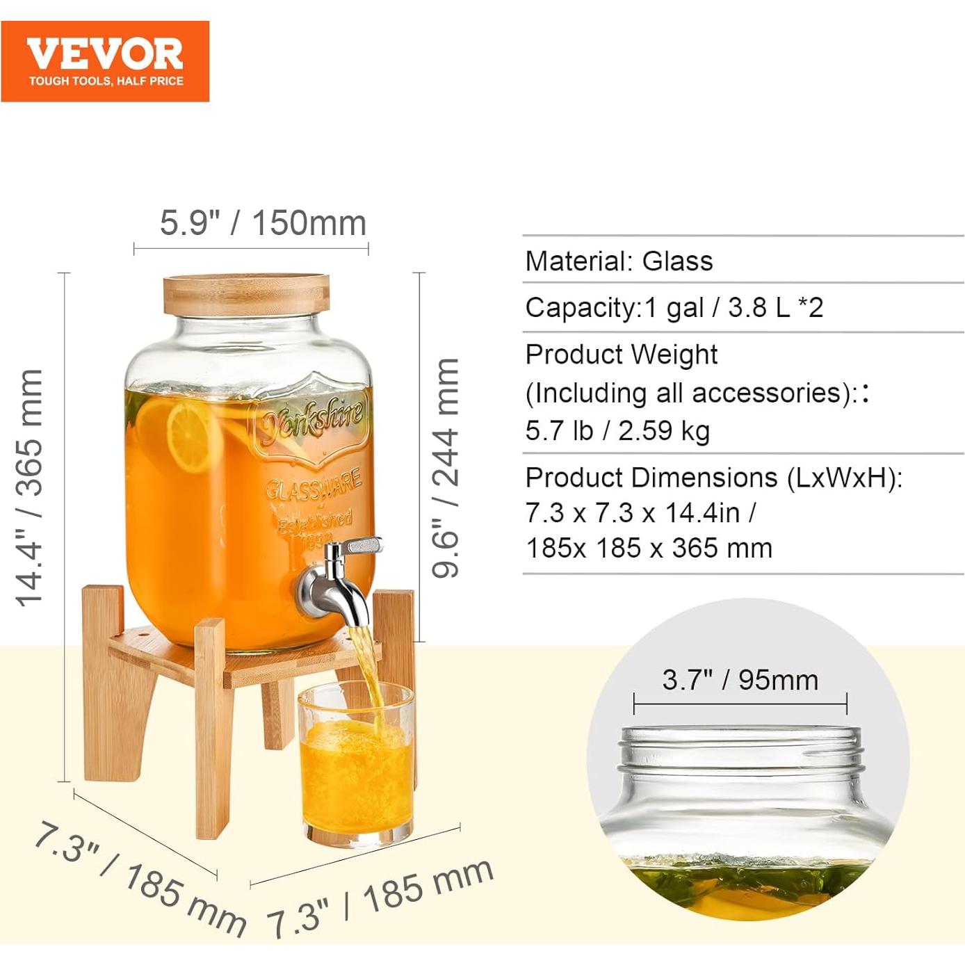 Dispensador de Bebidas VEVOR 3.78L con Grifo Acero Inoxidable